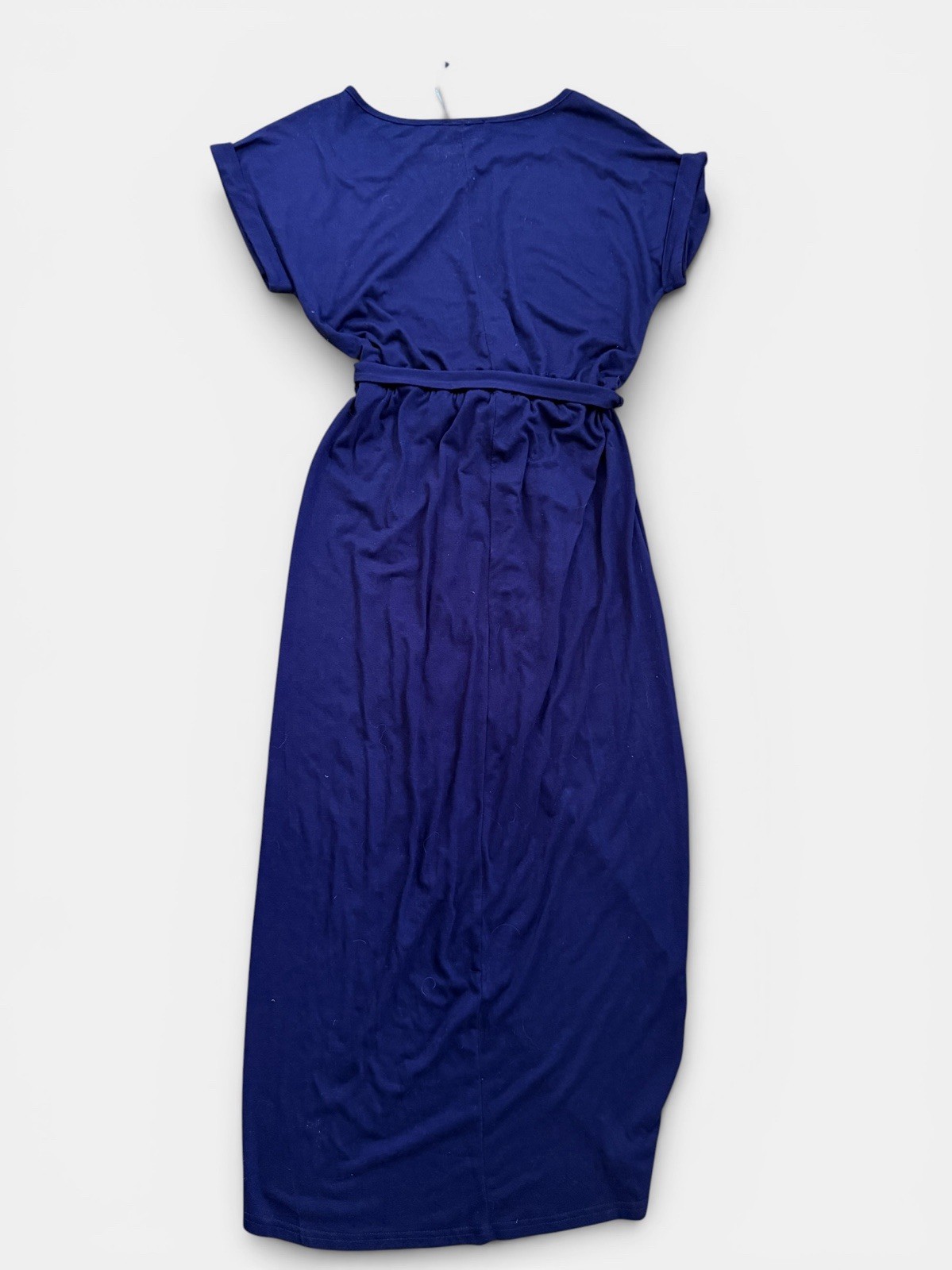 NWT Yidarton Women’s Blue Midi Wrap Dress Tie Waist Short Sleeve Size L