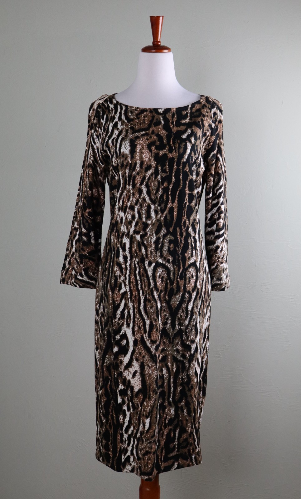 T TAHARI NWT $118 Leopard Print Soft Ponte Stretch Sheath Dress Size Small