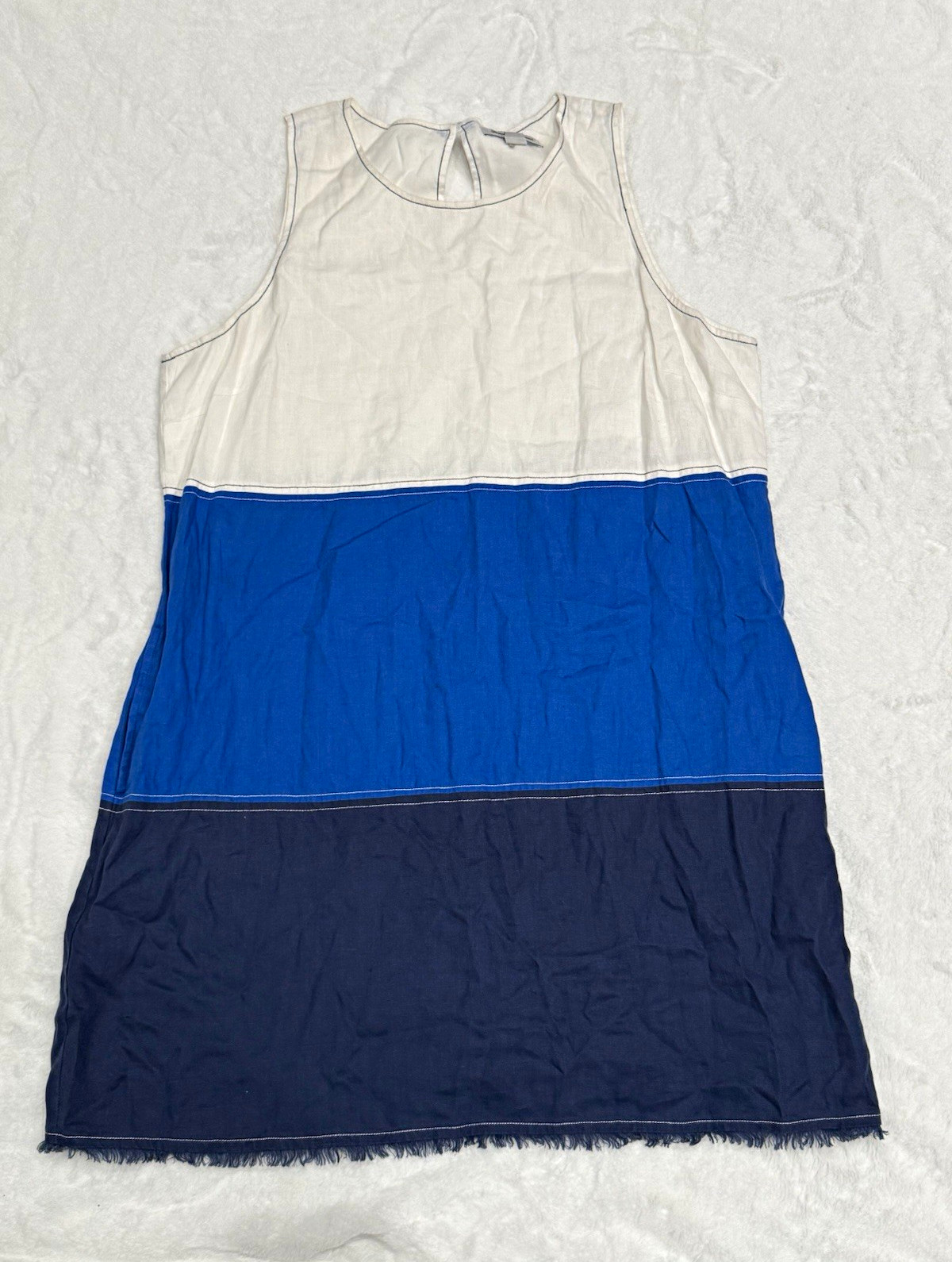 Tommy Bahama Shift Dress Colorblock Sleeveless Keyhole Linen/Cotton XL Navy