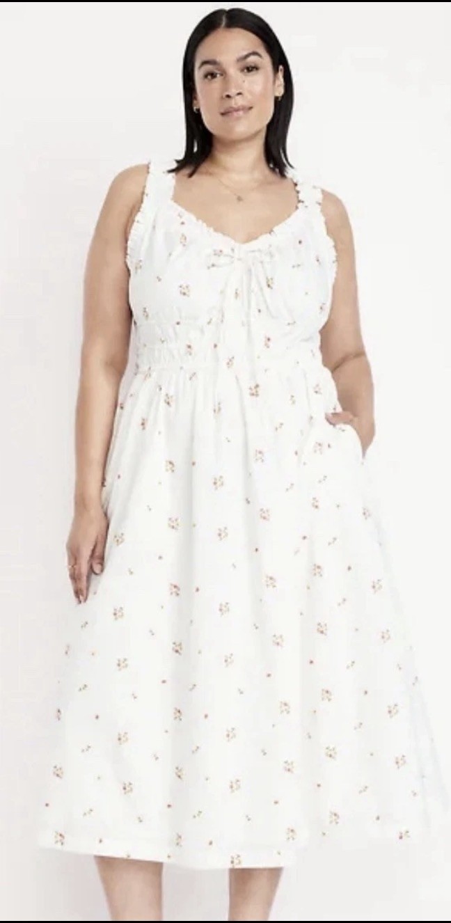 BNWT! Old Navy Floral Smocked Midi Dress Womens Size 2X. White Ruffle Boho
