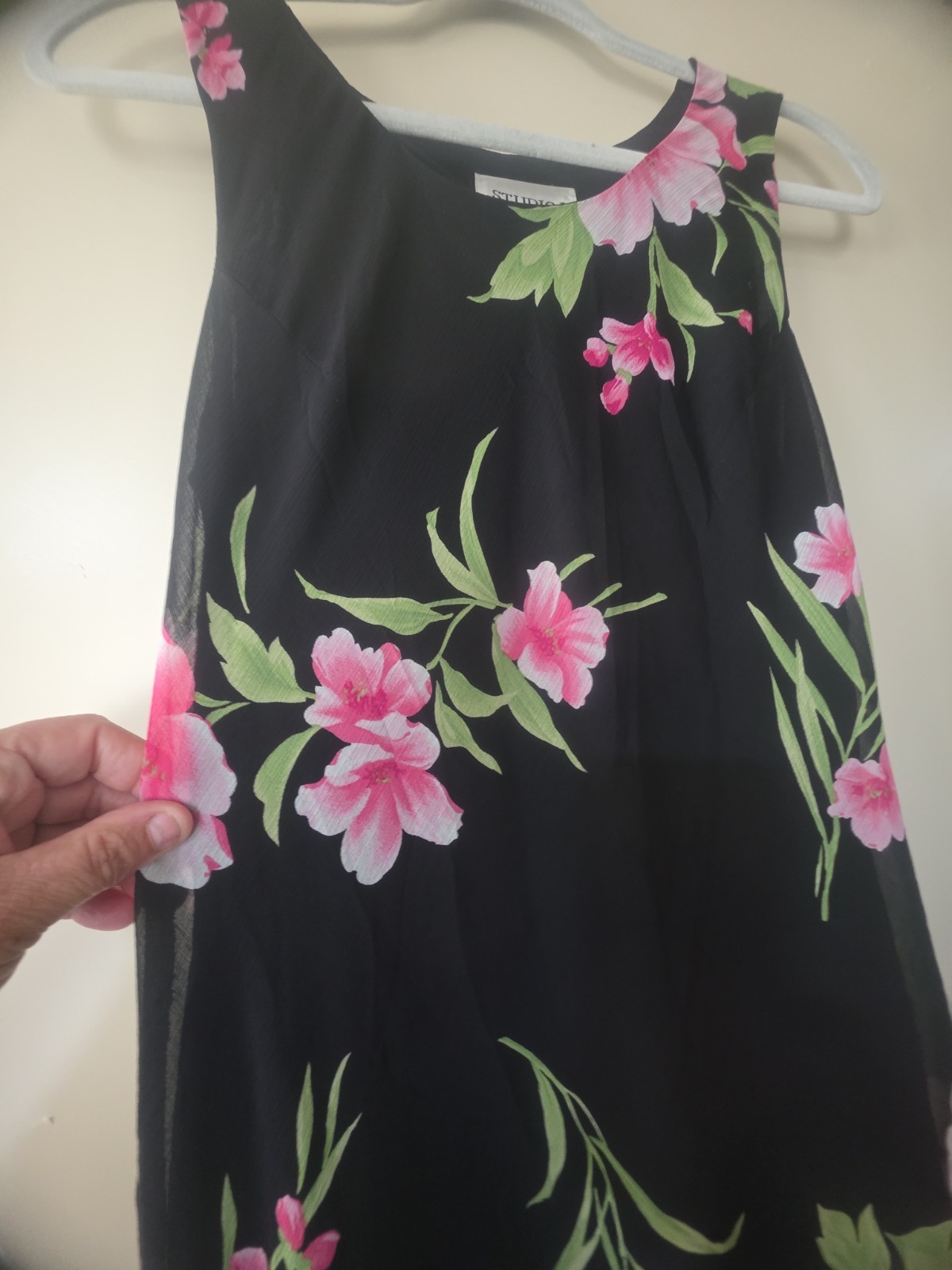 Vtg Studio 1 One Fairy Sheer Tank Maxi Dress Jacket 2pc Blk Pink Floral Sz 10