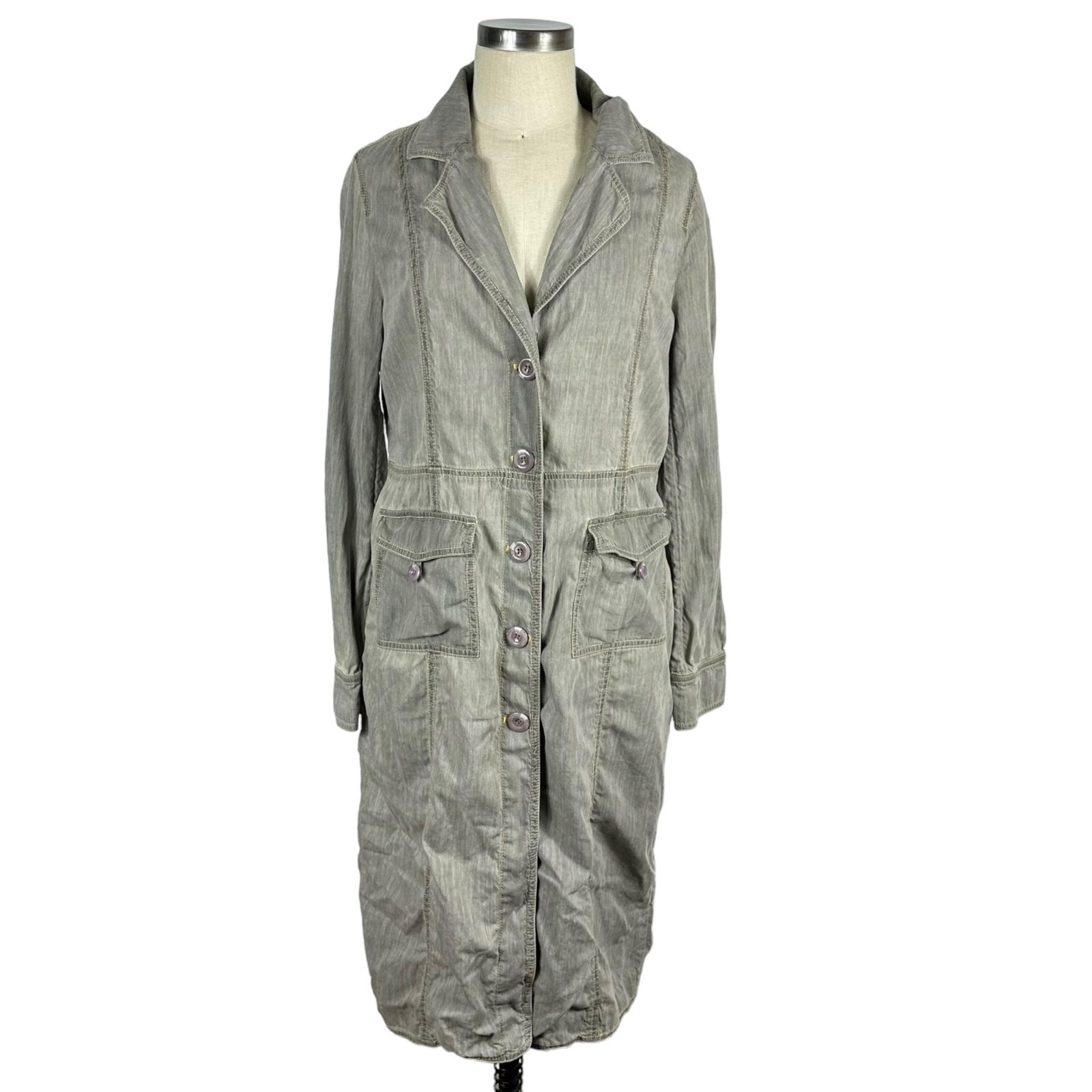 ISABELLA BIRD Gray Button Front V-Neck Pocket Midi Dress Women’s Size Medium