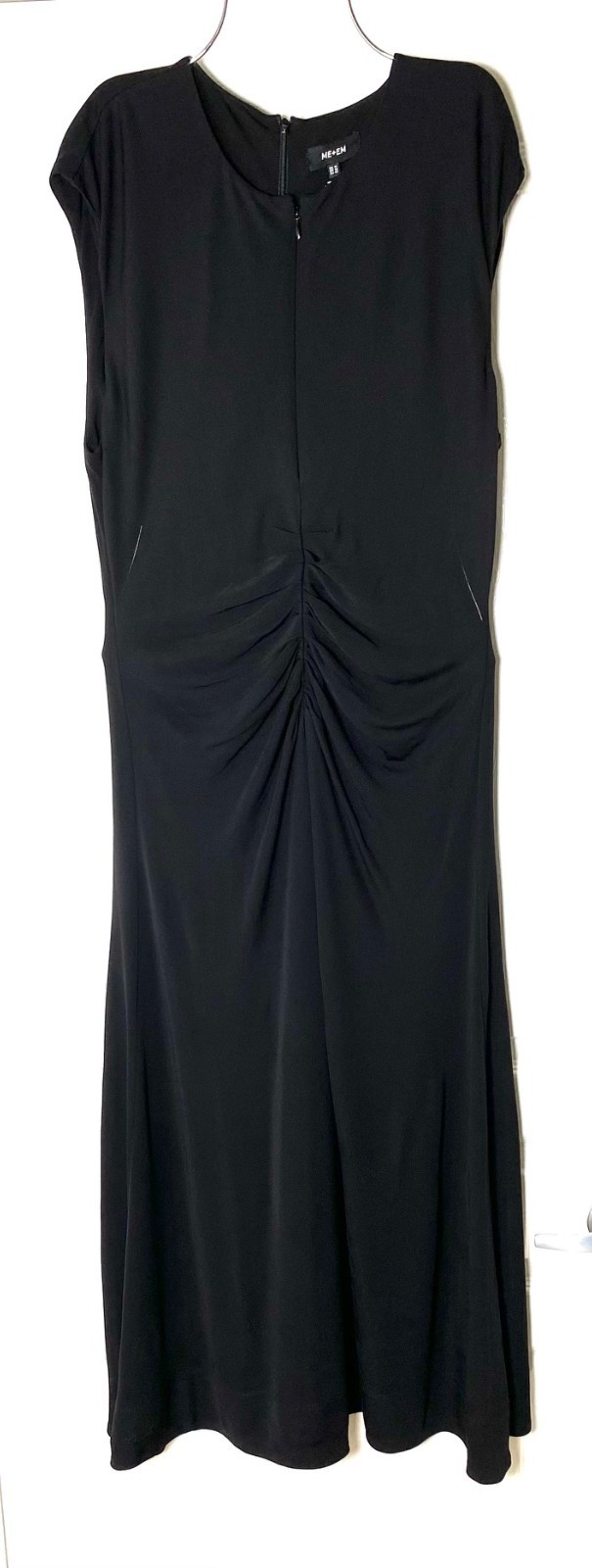 ME+EM Black Fluid Crepe Jersey Ruched Zip Front & Back Midi Dress 10 US = 14UK