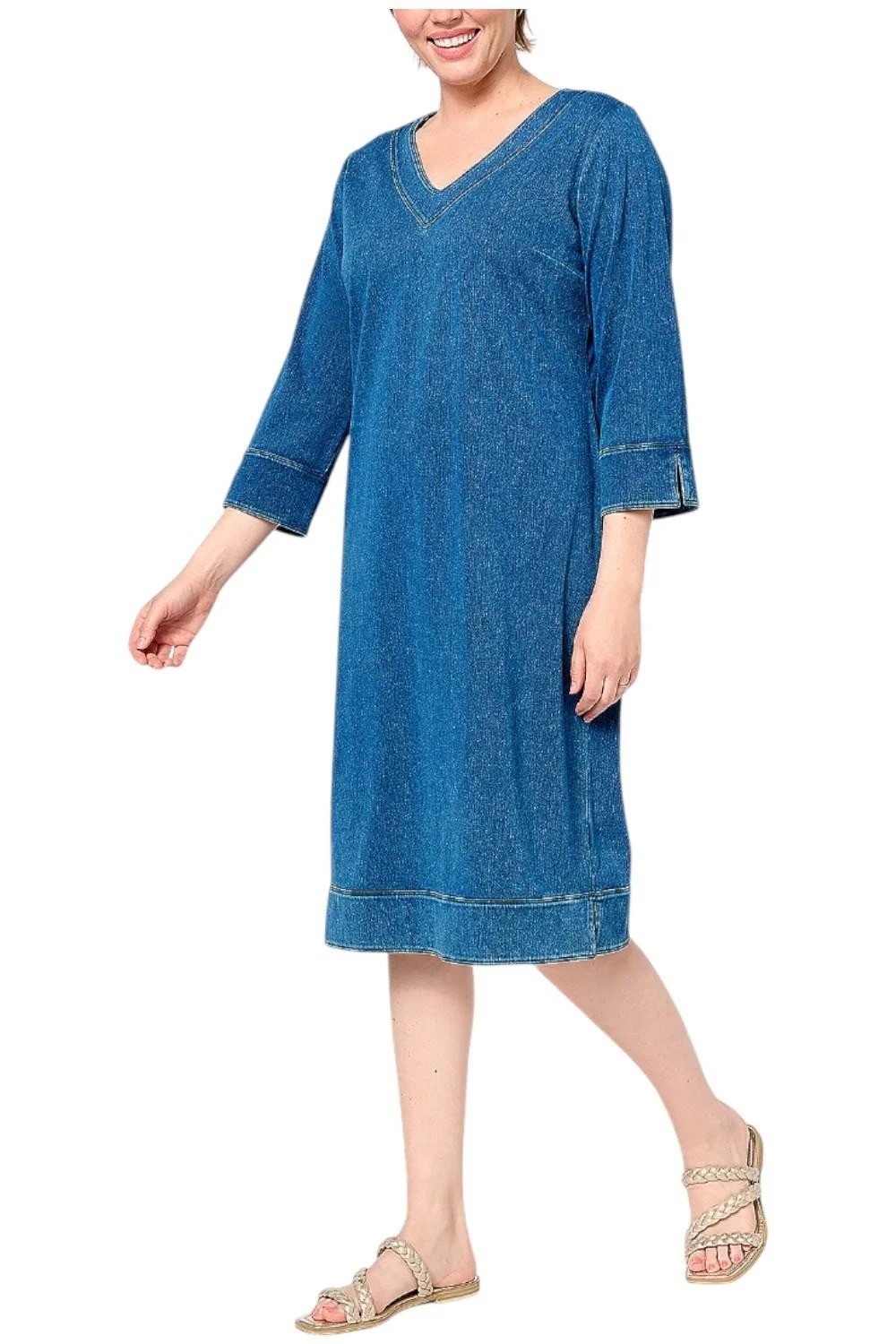 Denim & Co. Comfy Knit Air Dress Medium Wash XS New