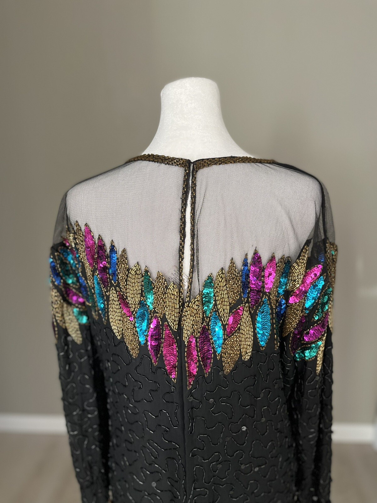 Creative Creations 100% Silk Sequined Long Sleeve Dress See Description