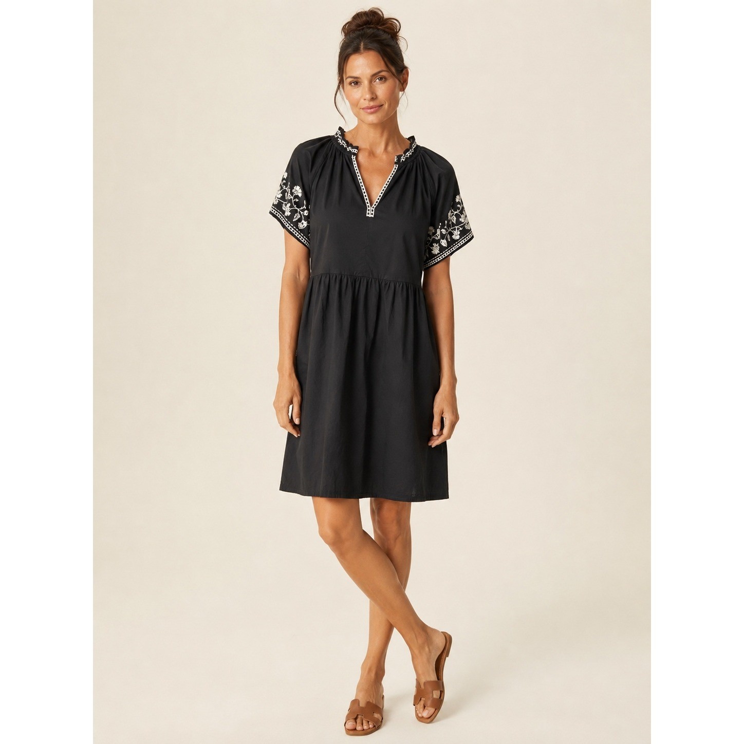 Old Navy Embroidered Babydoll Mini Dress Womens Small Black Boho Cottagecore