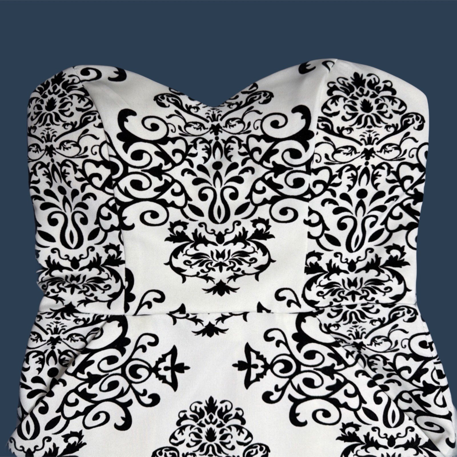 B Darlin Womens Strapless Sweetheart Cream Black Sheath Bodycon Dress Sz 11/ 12
