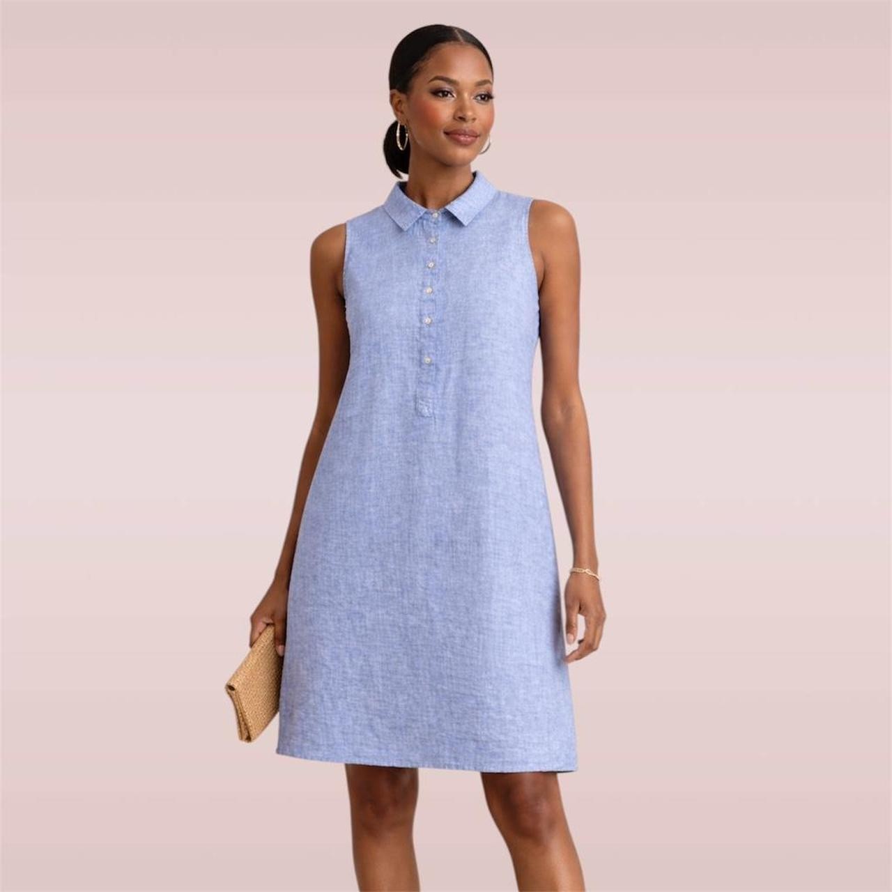 Tahari Shift Dress Womens 2X Plus Blue 100% Linen Minimalist Summer Beach Pool