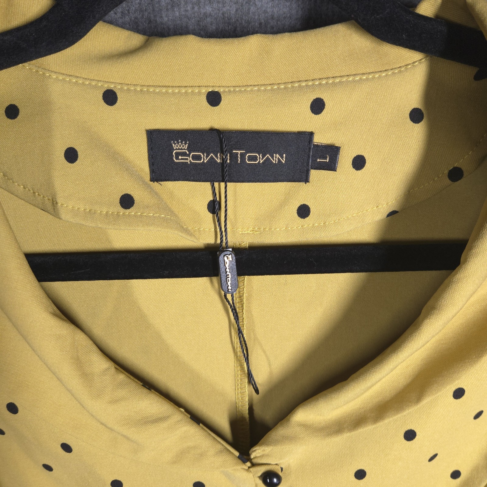Gown Town Yellow Polka Dot Fit & Flare Dress Womens Large Retro Rockabilly Pin