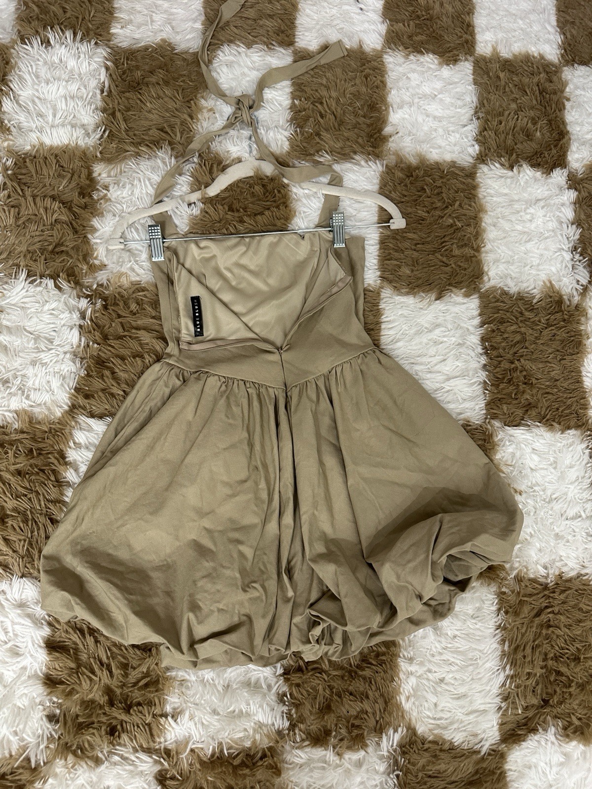 Blue Blush Beige Ruffle Bubble Hem Halter Dress Size Small – Super Cute!!