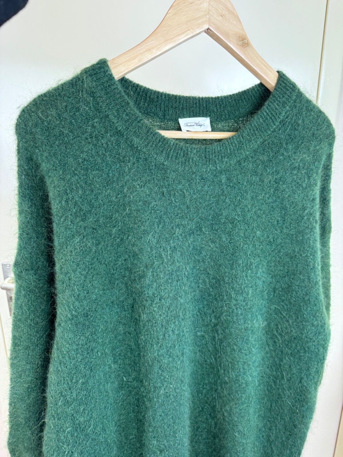 AMERICAN VINTAGE Mohair Wool Fluffy Maxi Sweater Dress Jumper Gown Green M/L