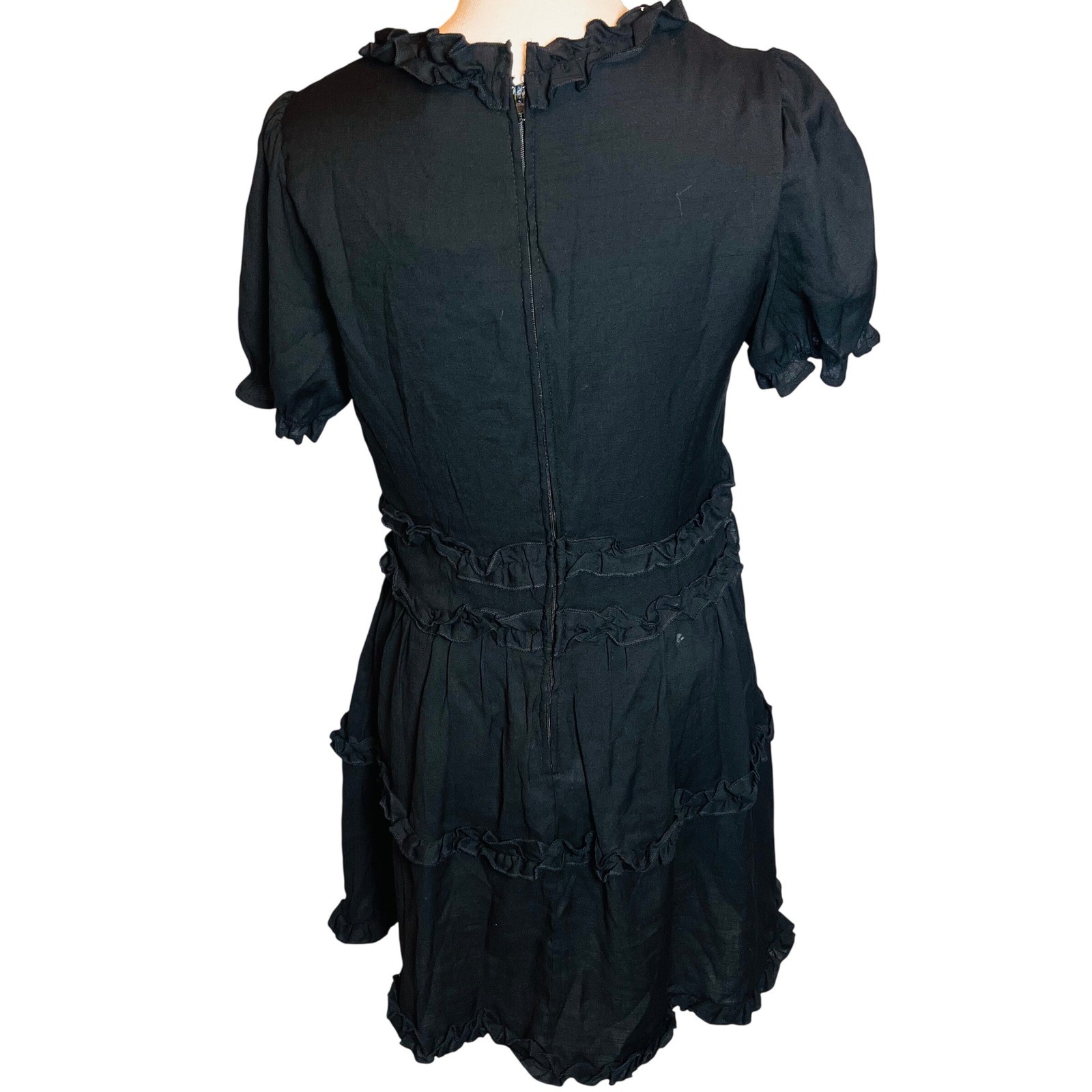 Trixxi Francesca’s Black Ruffle Mini Dress V-Neck Puff Sleeve L NEW Rodeo