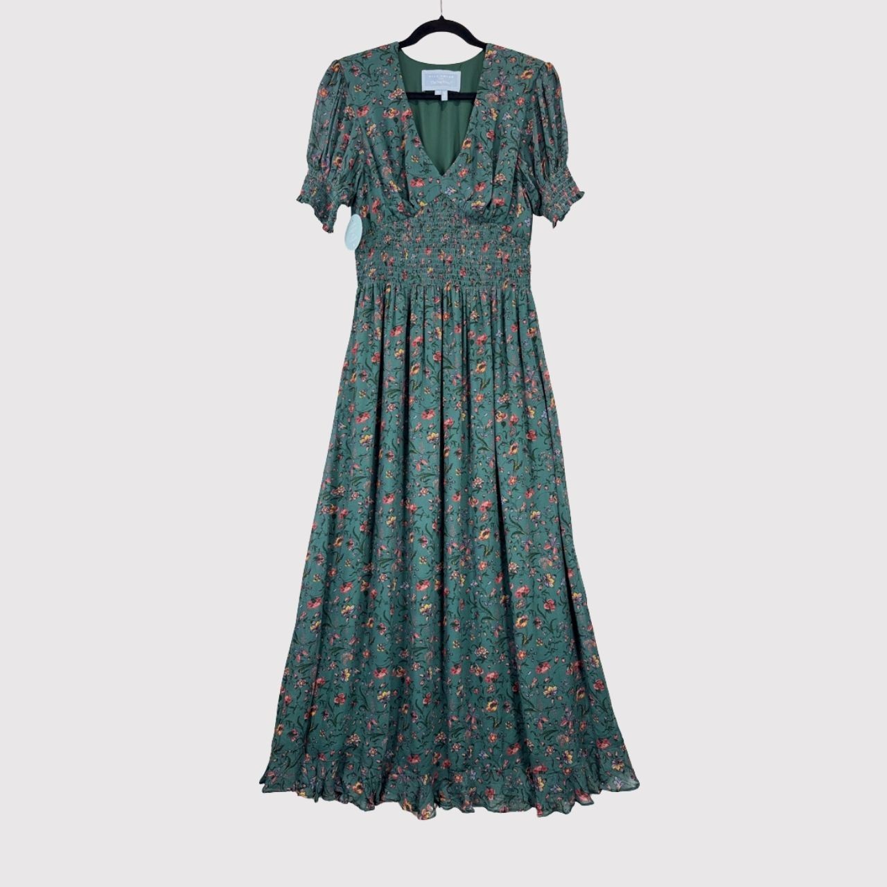 Hill House Home Maxi Dress Green The Georgia Nap V Neck Floral Smocked Medium