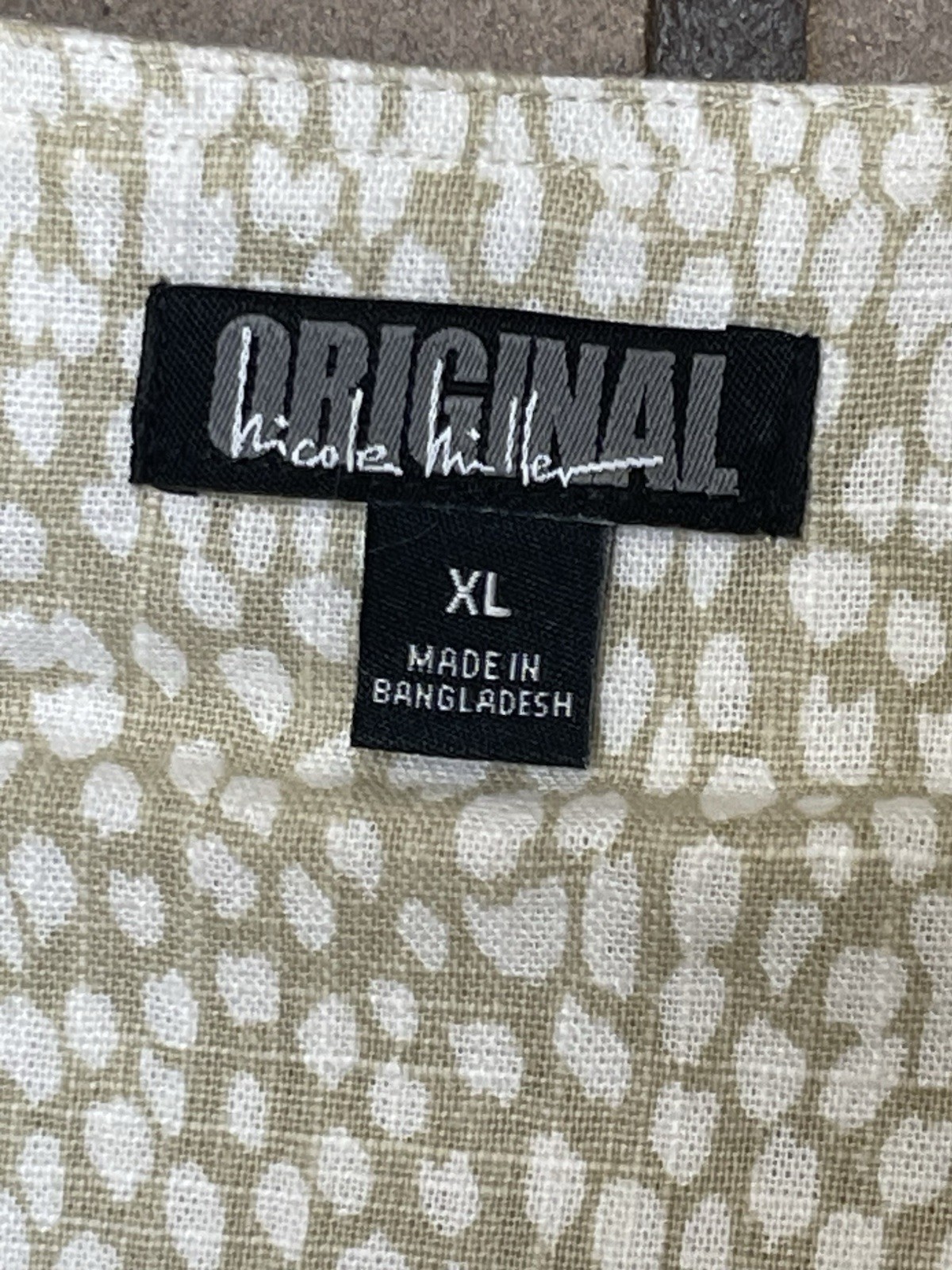 Original Nicole Miller XL Linen Blend Tunic Top V Neck Beige Short Sleeve