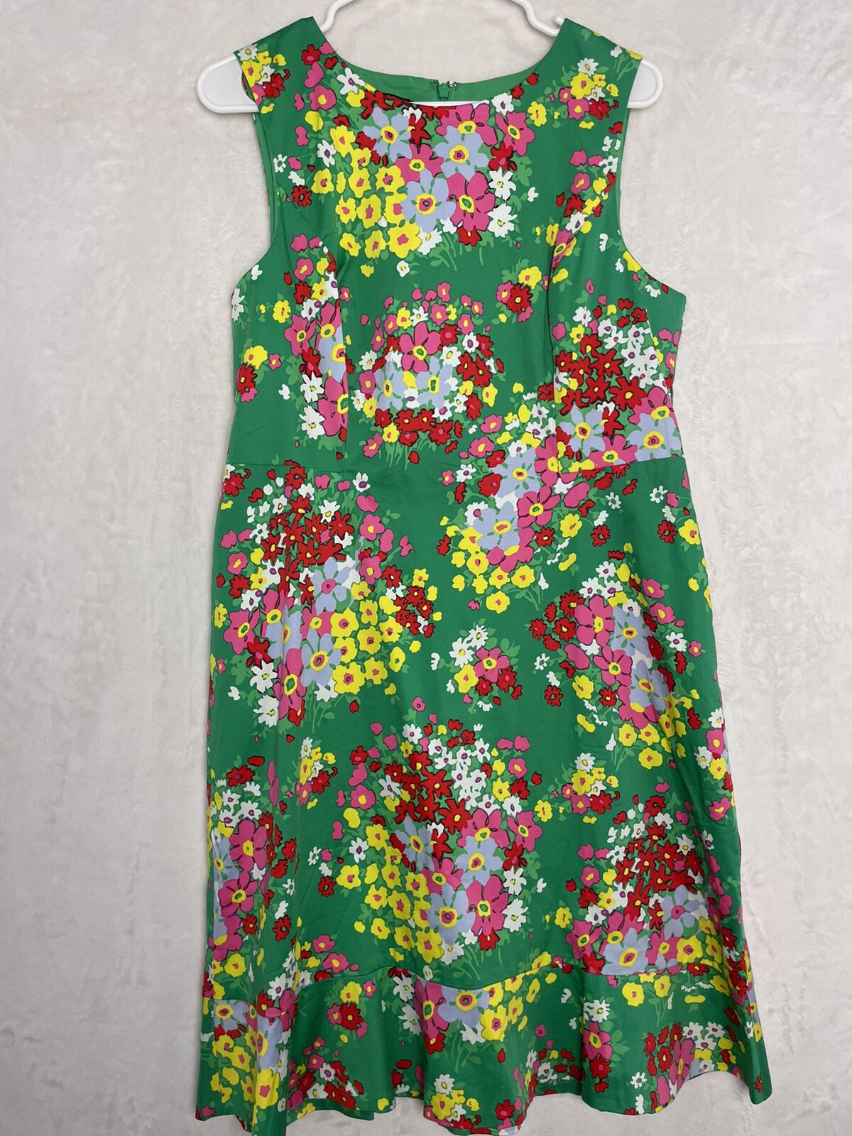 Talbots Sheath A Line Floral Dress 12 Petite Knee Length Green Yellow Pink Lined