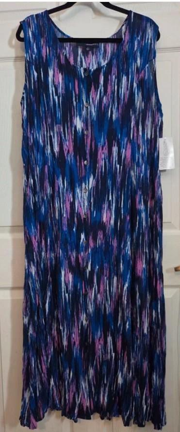 DENIM 24/7 Colorful Plus Sz 18/20 Sleeveless Crinkled Button Up Maxi Dress NEW