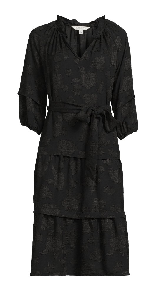 The Pioneer Woman Tiered Midi Dress Woman 3X Black Floral Print 3/4 Sleeves NEW