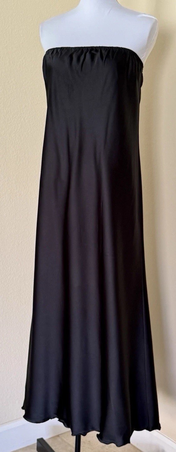Vintage Full Slip Maxi Dress Long Strapless Gown Lace Scallop Trim 1960s M/L