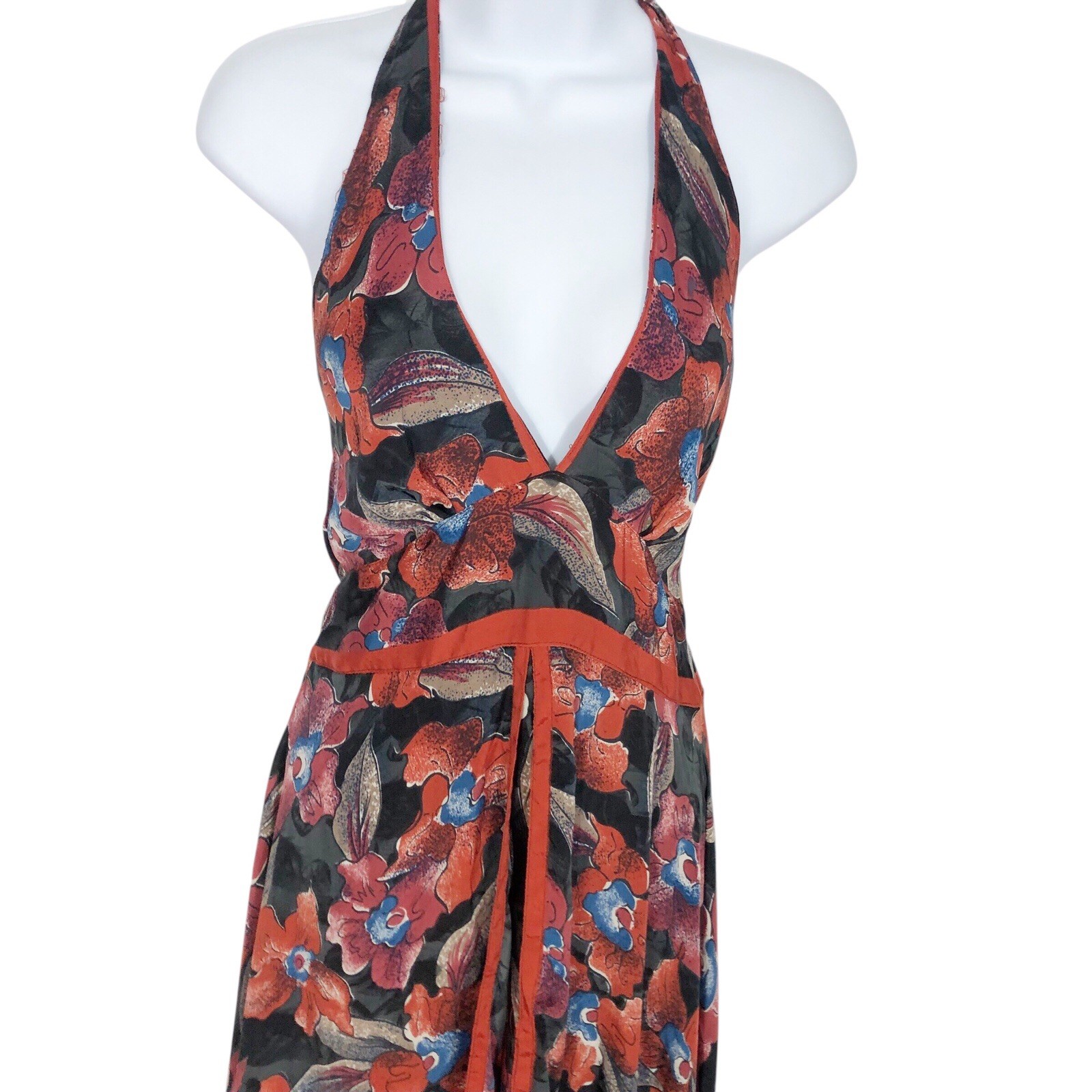 DHARMA Small Trading Floral MIDI Halter Dress Silk Blend Lightweight Unlined NWT