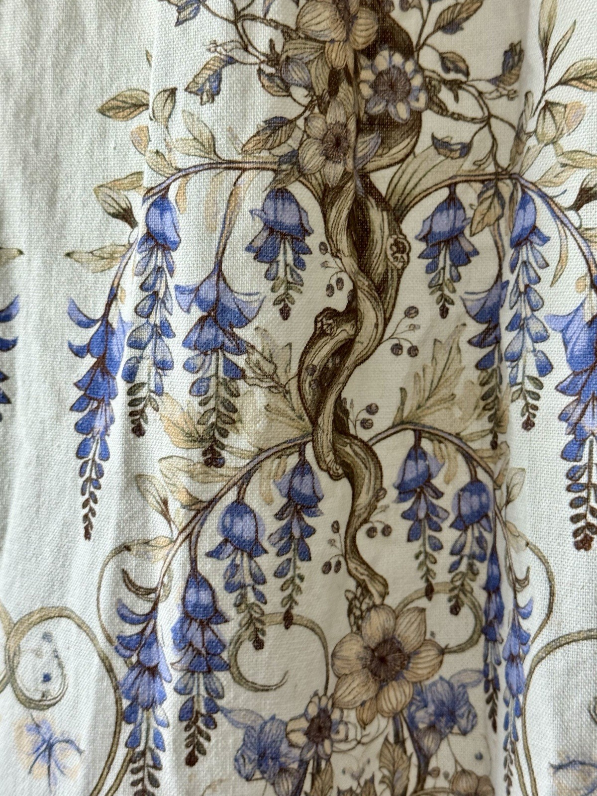 Max Studio London Floral Rayon Linen Dress Sz M Sleeveless Midi Cream Blue