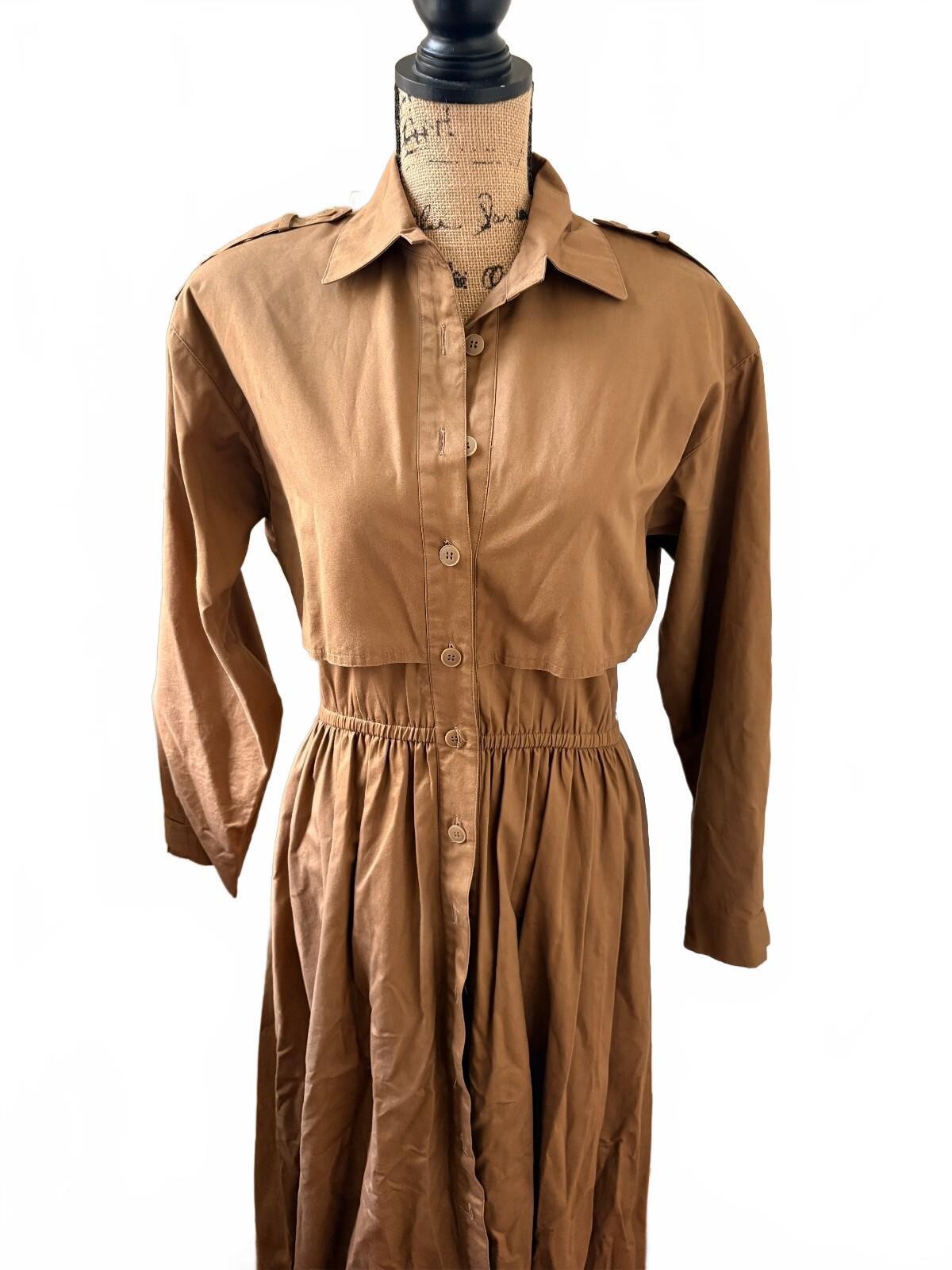 Anne Klein II Hollywood Studio Vintage Brown Cotton Shirt Dress