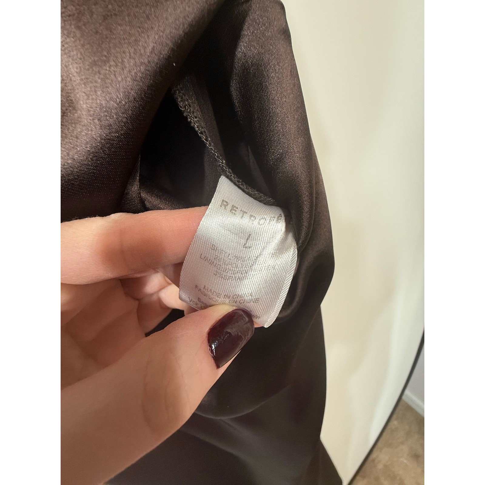 Retrofete Ester Brown Satin TieBack Sheath Formal Dress, Prom Wedding Large