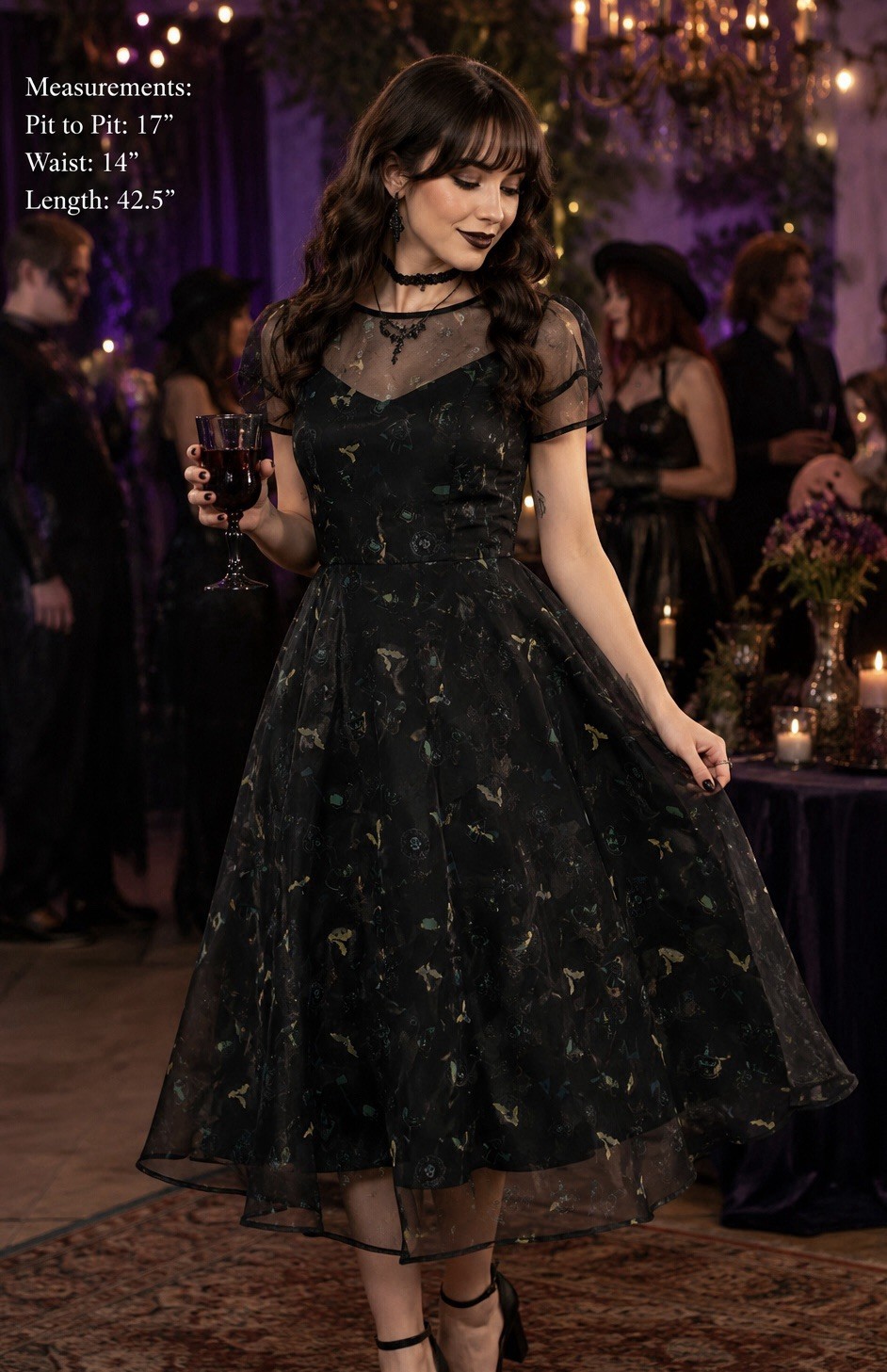 NWT Dress Shop Halloween Midi Dress Sheer Overlay Whimsigoth S Haunted Mansion