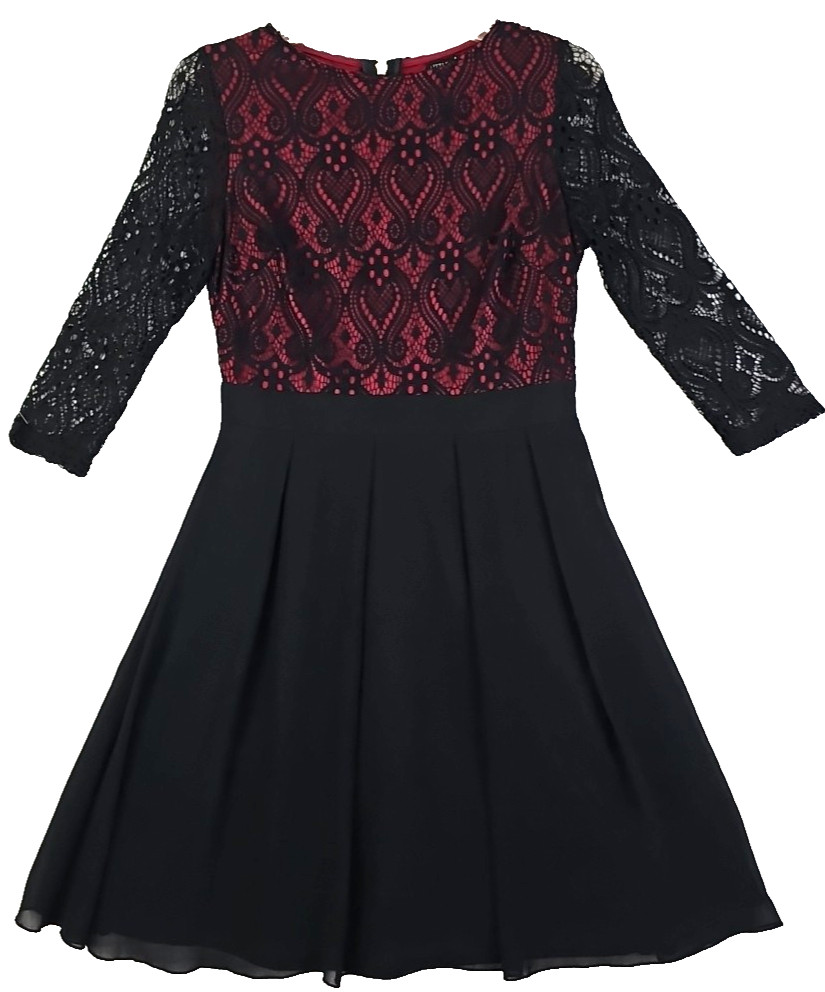 Little Mistress ~Woman Size 6 (US)~ Black Lace Romantic Goth Dress Fit & Flare.