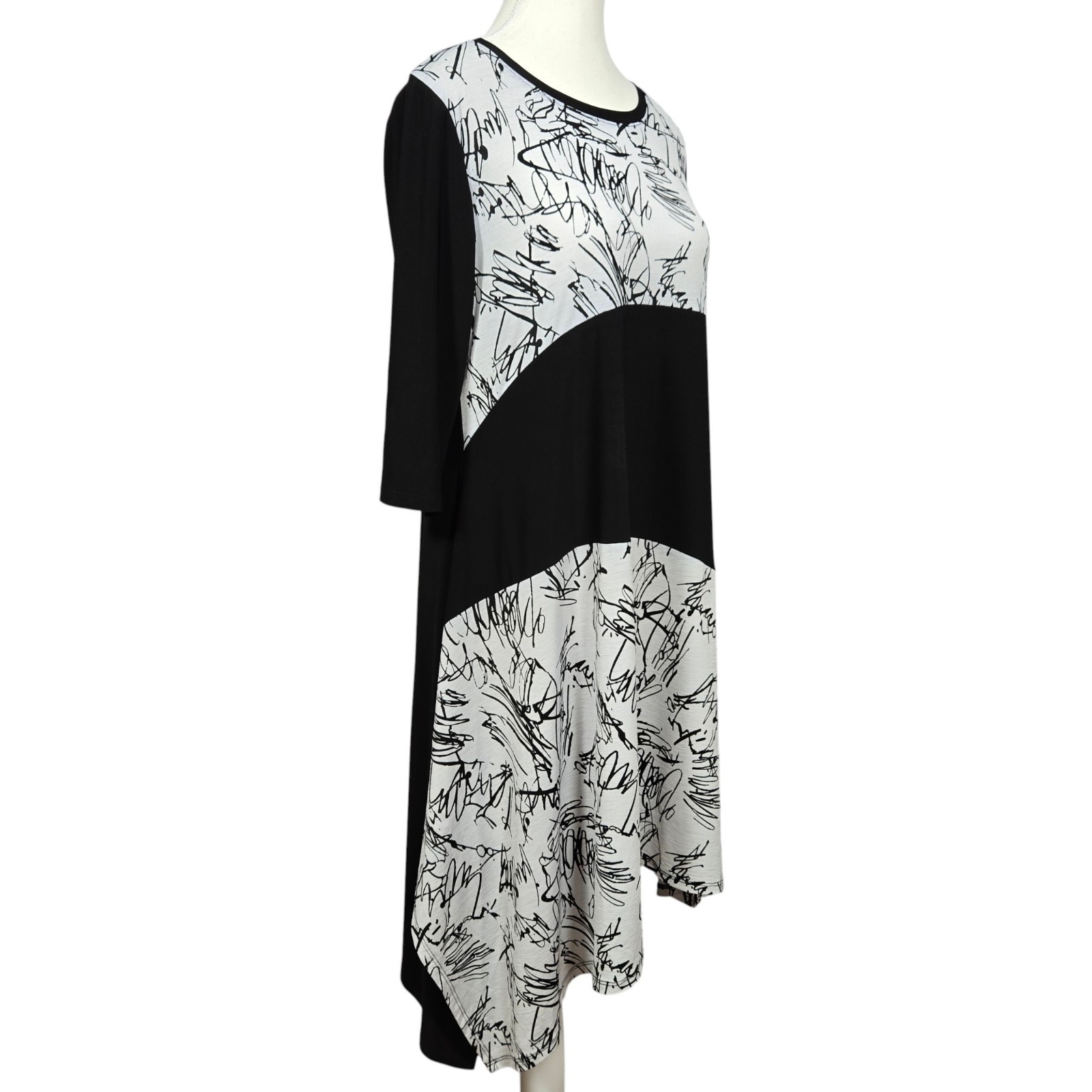Chalet et Ceci Black White Dress Size S Abstract Asymmetrical Artsy Lagenlook