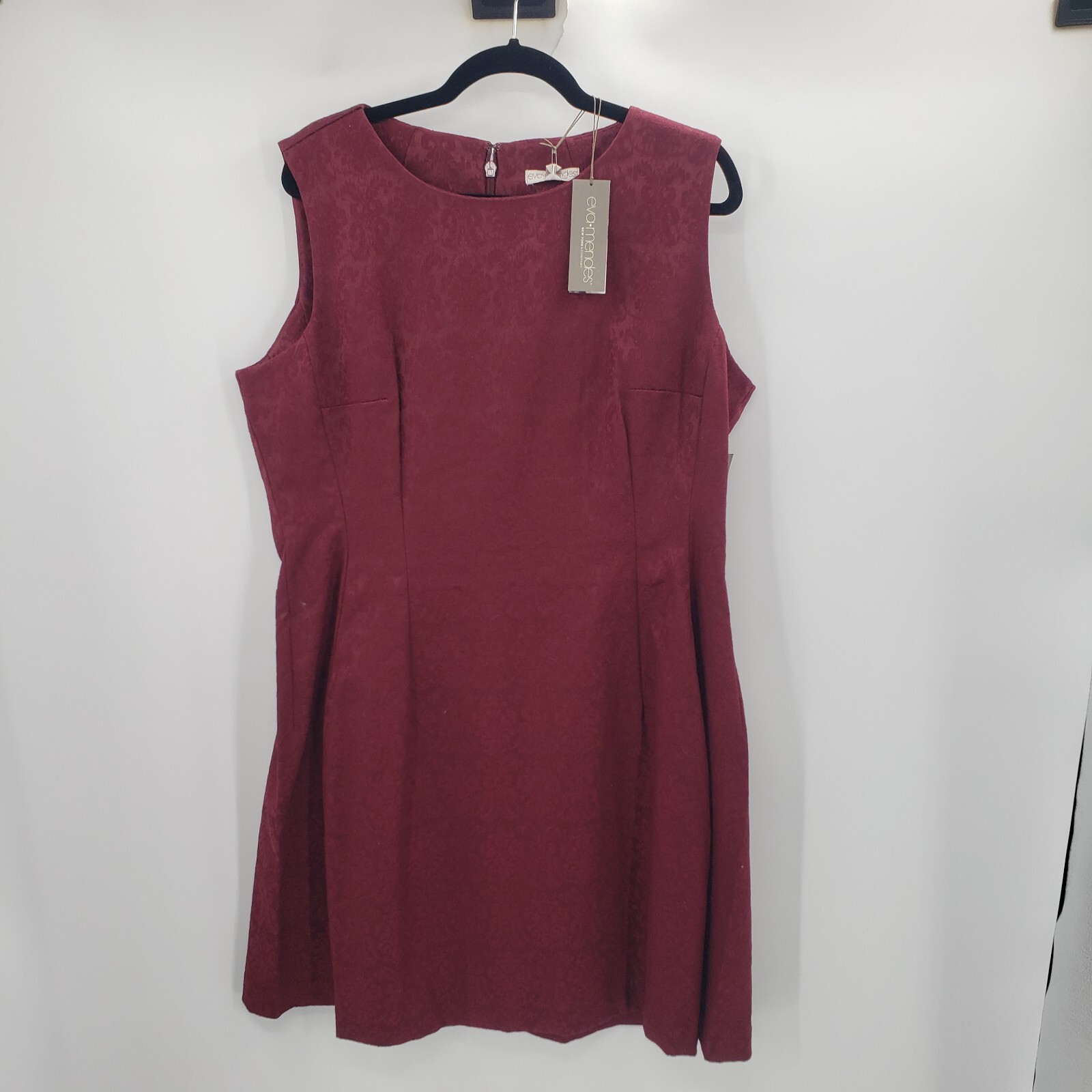 Eva Mendes 20 Damask Fit Flare Dress Sleeveless Pleated Zip Up Cotton Burgundy