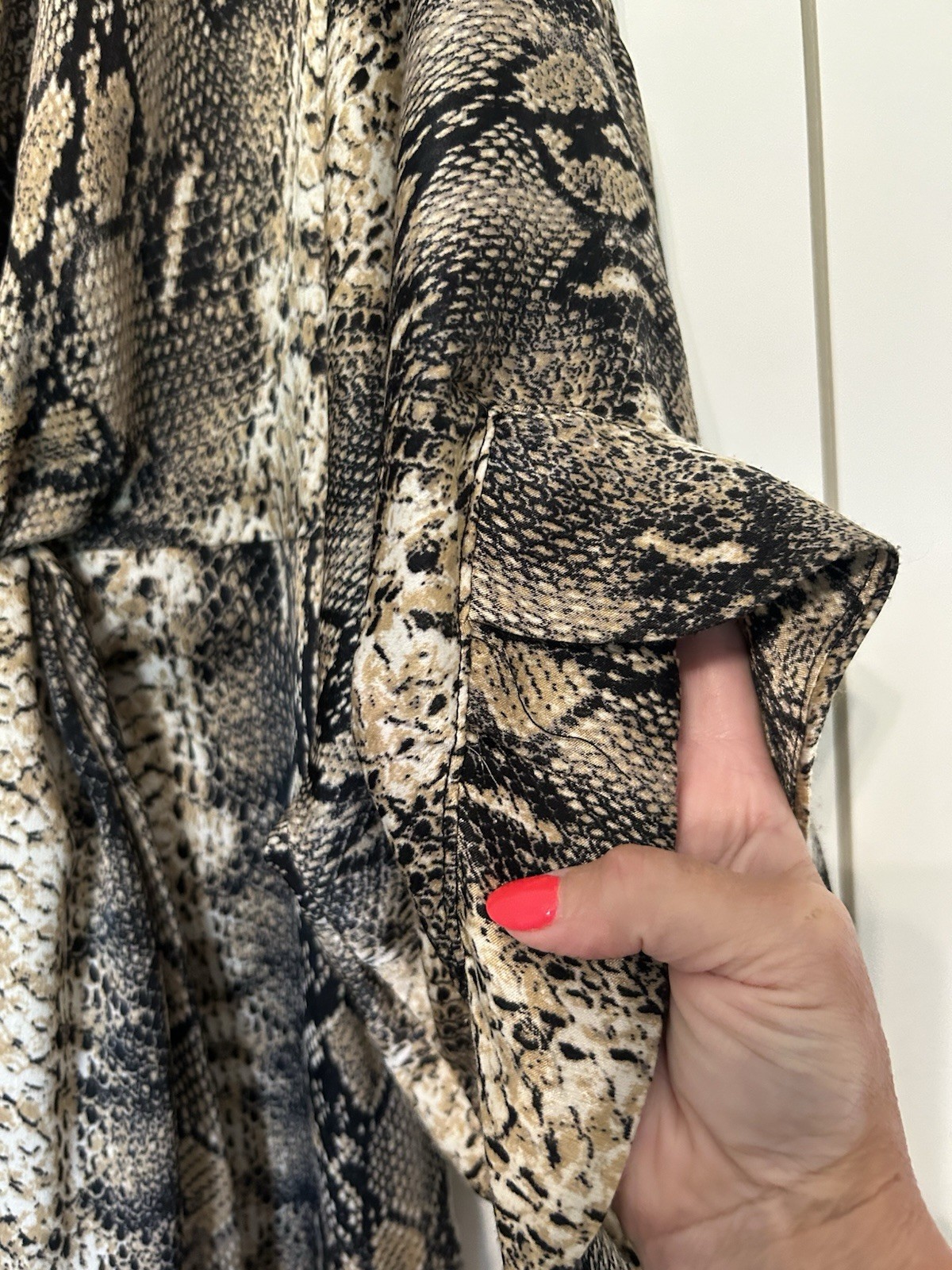 NWT Storia Size Small Snakeskin Dress Mini 3/4 Sleeve Ruched At Waist Party Boho