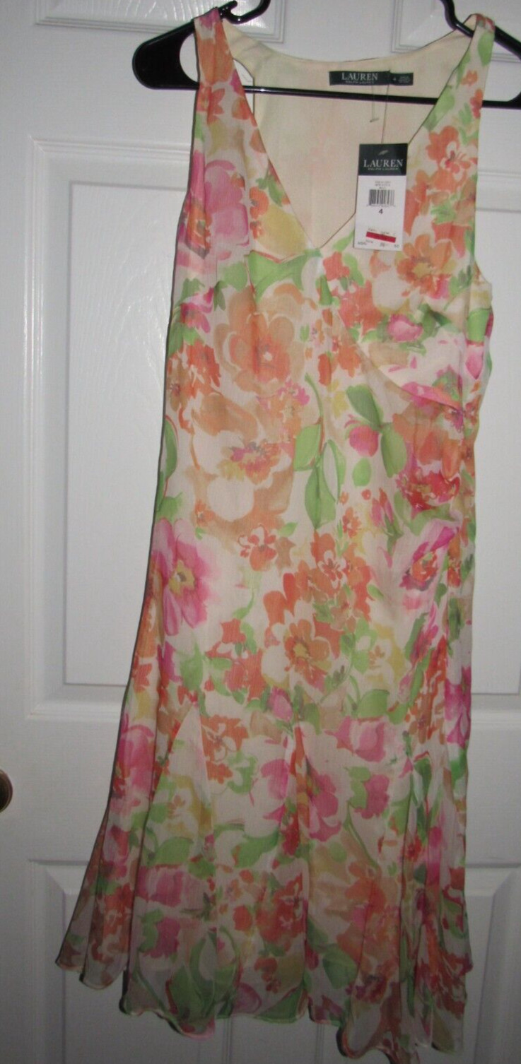 $145 NWT New RALPH LAUREN Size 4 Floral Summer Dress Flowy Lightweight Lined