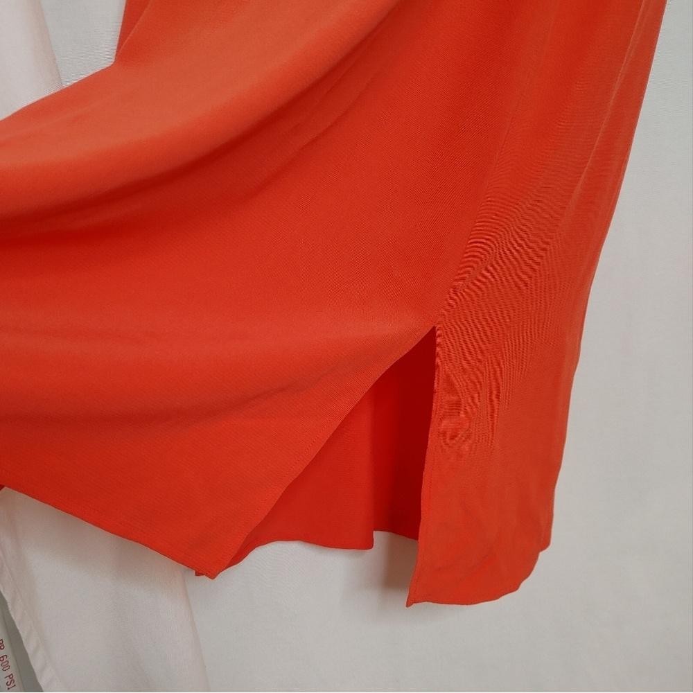 Eileen Fisher Shift Dress Sleeveless Round Split Neck Crepe Tencel Red Orange XS
