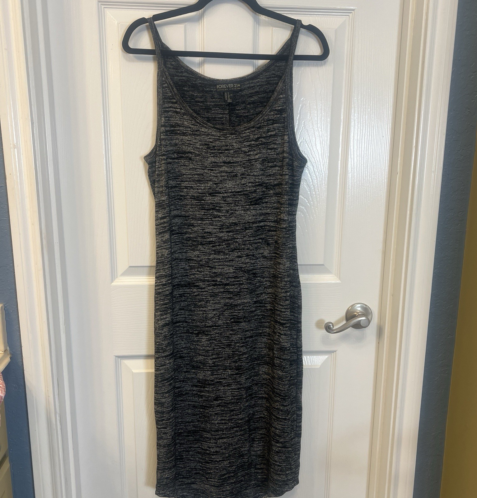 Midi Dress Tank Dress Marled Black Gray XL #summer #vacation #beach #resort 1X