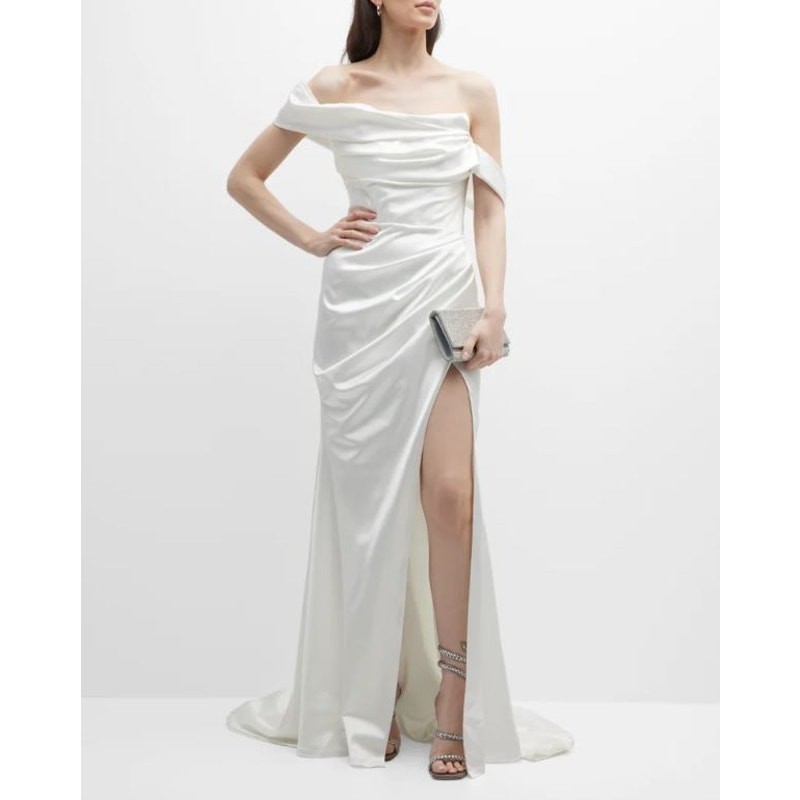 Gigi’s Rosario Ruched Off-Shoulder Satin Gown White Underwired Bridal Wedding