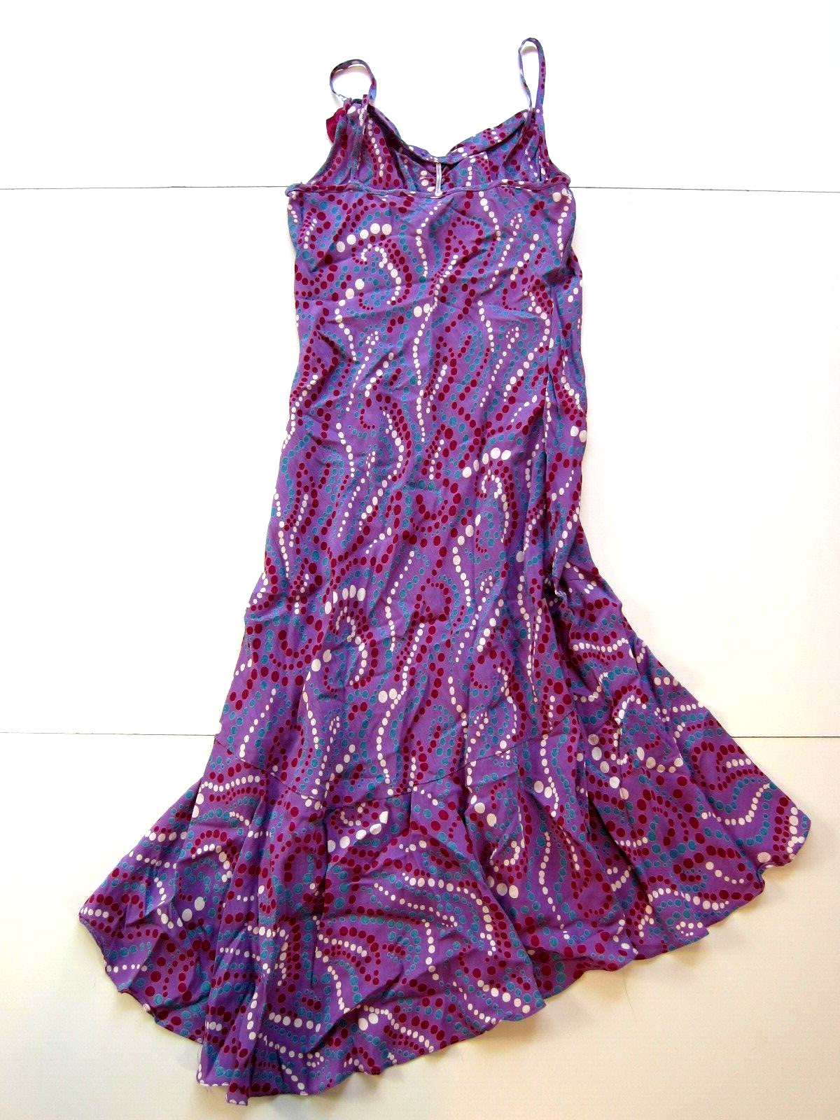 Angie 100% Rayon Purple Green White Polka Dot Midi Tank Slip Sun Dress Small