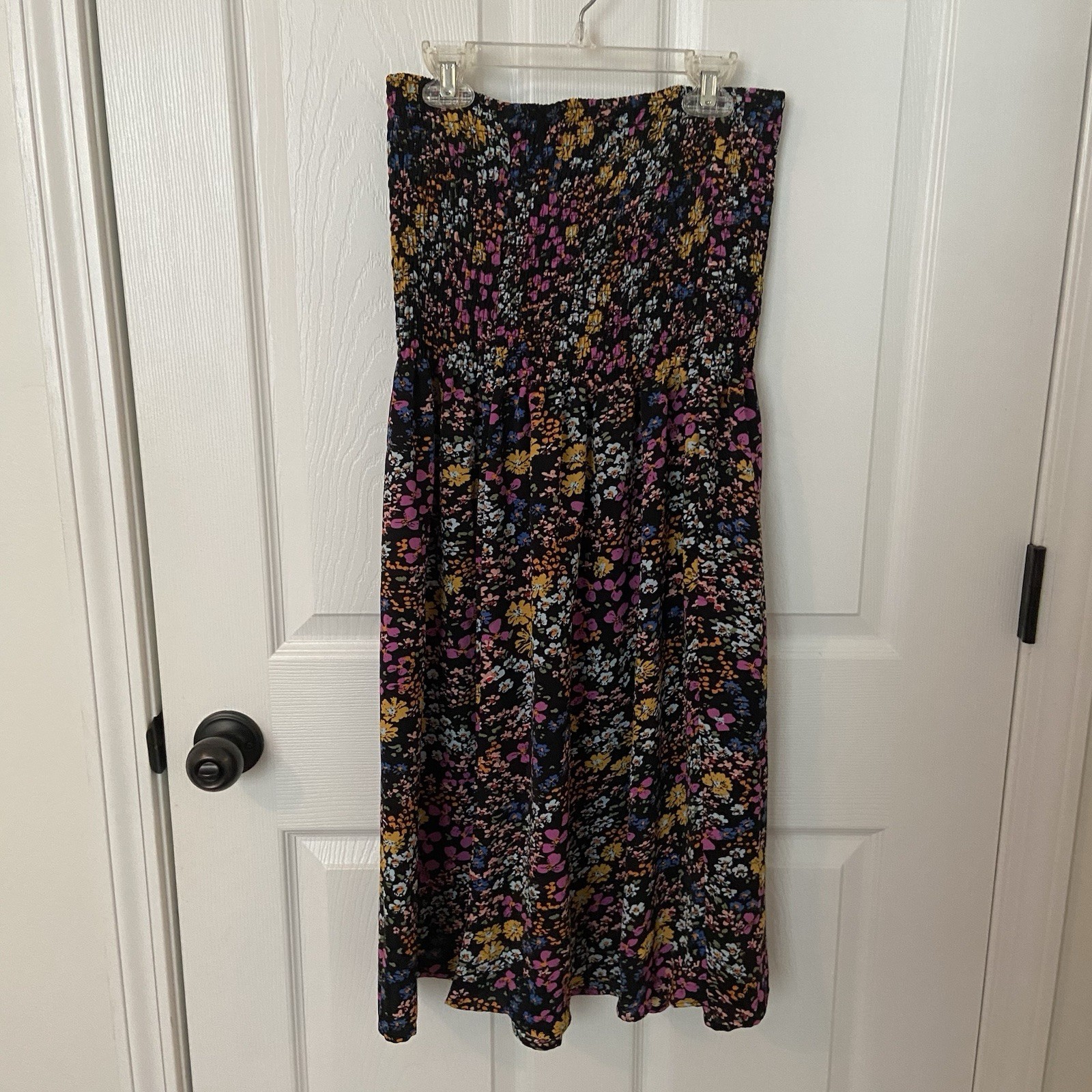 Women’s Floral Smocked Strapless MIDI Dress Size Large Boho Cottagecore Festival