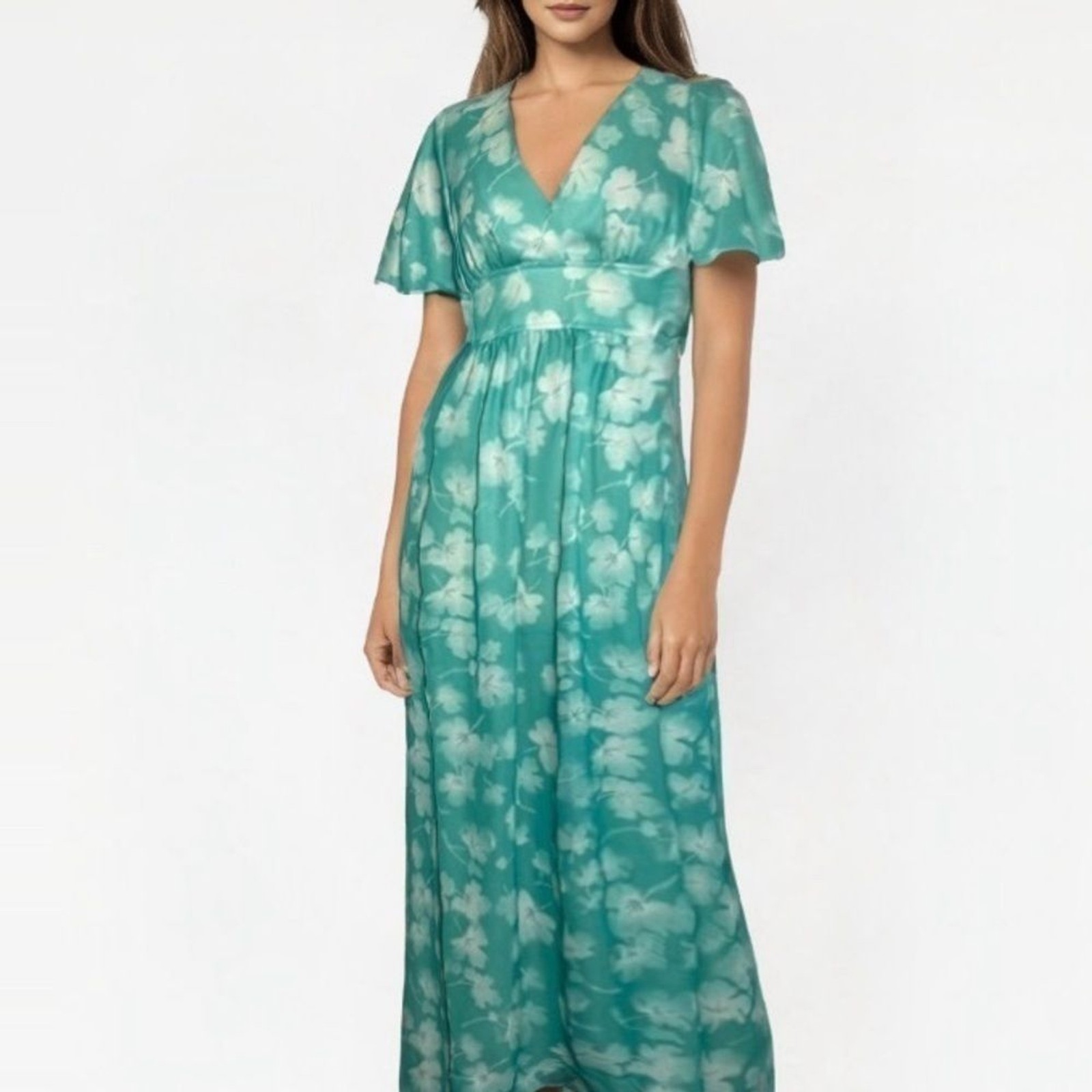 Vintage Teal Floral Maxi Dress S