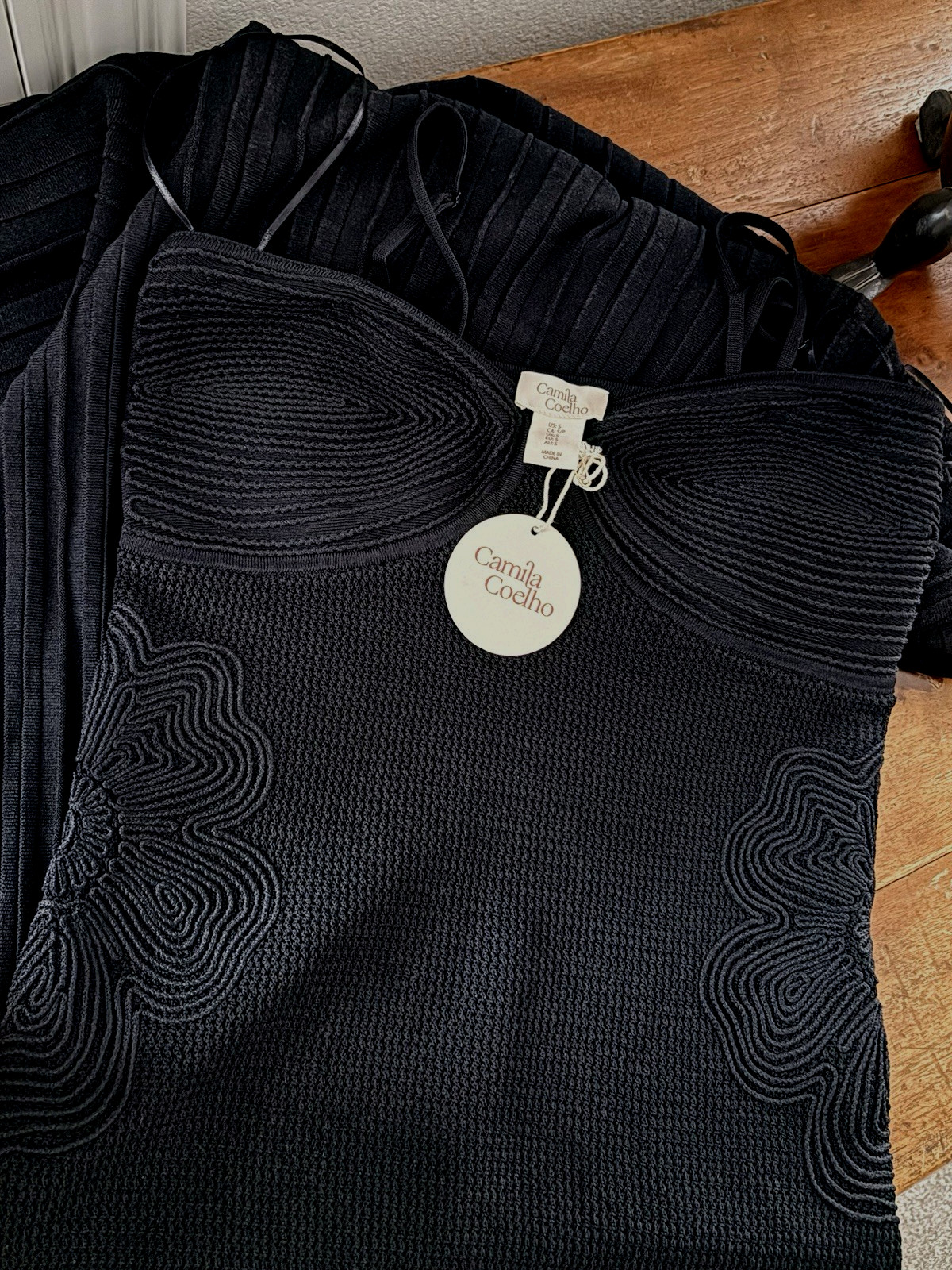Camila Coelho S Black Embroidered knit combination Sleeveless Fitt &flare Maxi