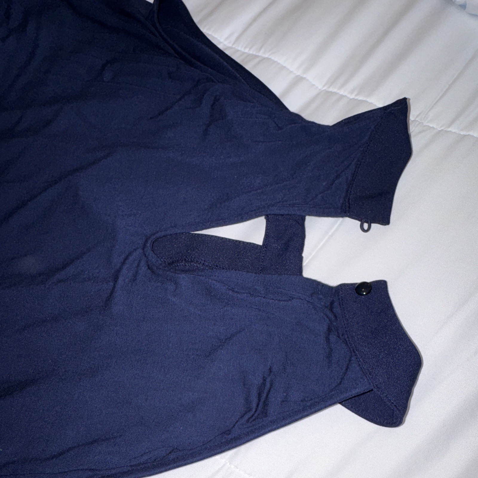 Women’s Blue Solid Jumpsuit One-Piece, Crew Neck, Button Closure, Size L