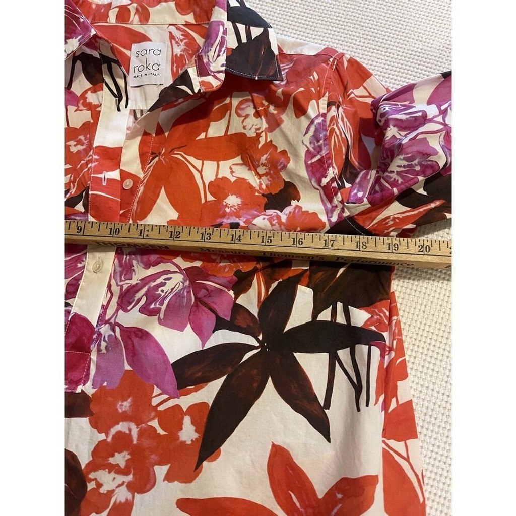 Sara Roka Floral Jackie Classic Shift Shirt Dress Made In Italy 42 US L