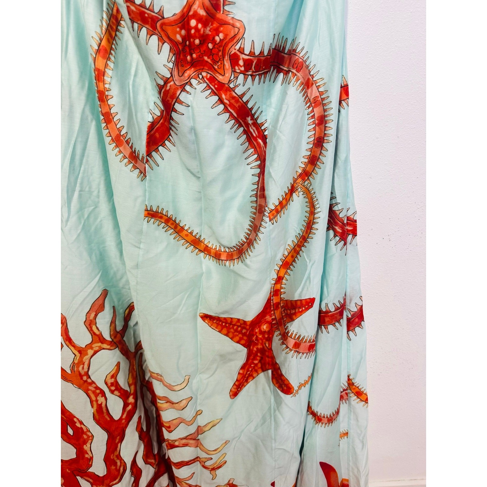 MUMA WORLD Blue Red Starfish Print SleevelessUrsa Maxi Dress size Large