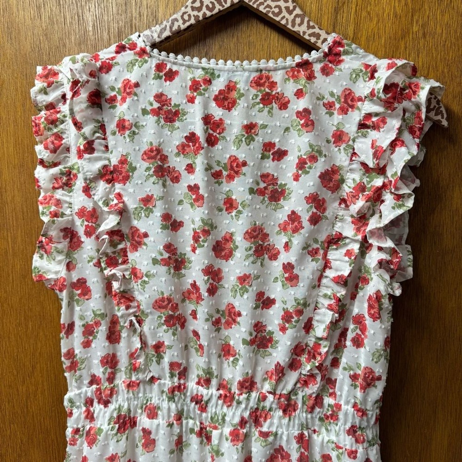 Zara Sleeveless Ruffle Swiss Dot Floral Print Long Midi Dress White Large L