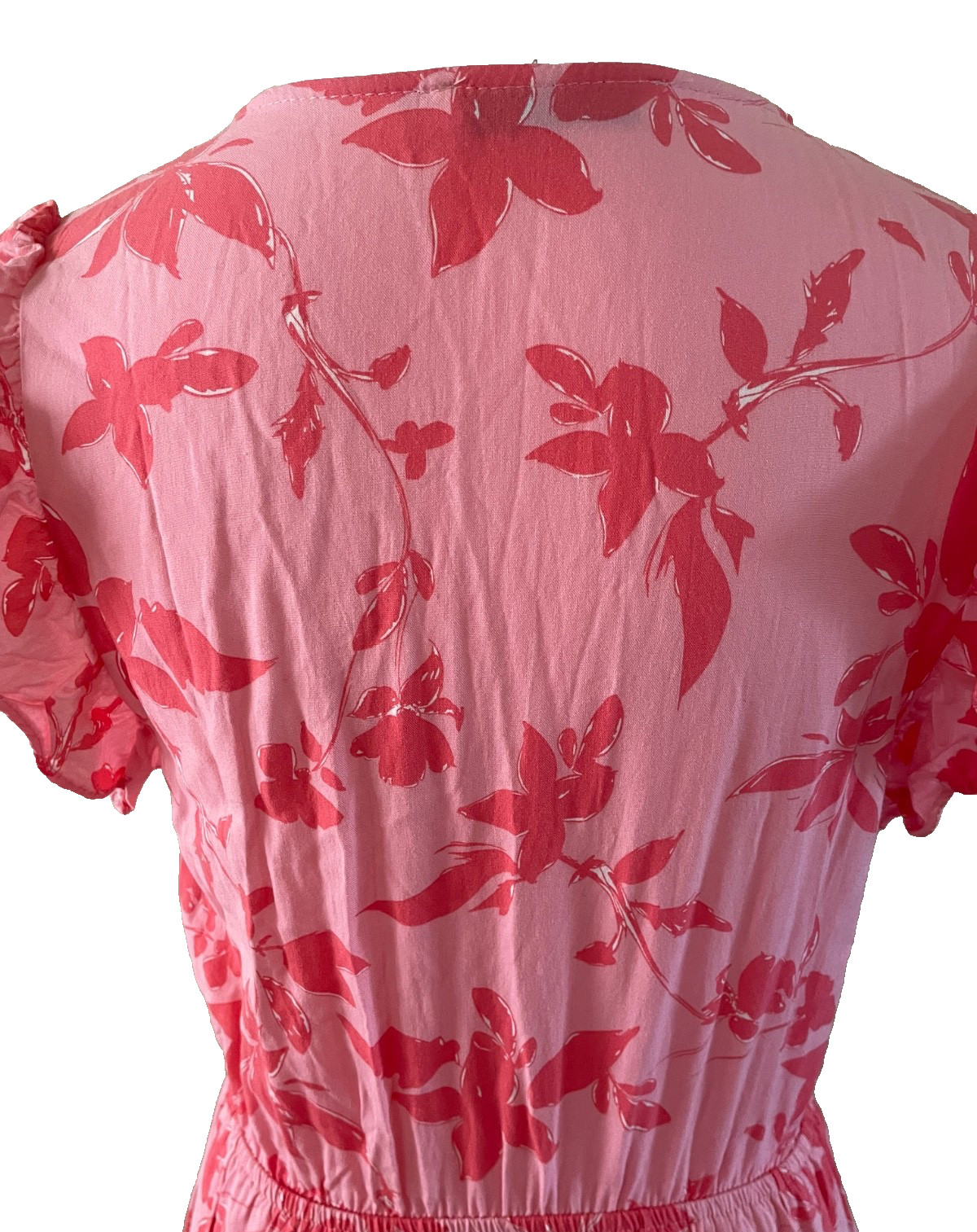 ALL ABOUT MAY Dress Size 6 Ruffle Pink Red Mini Tie V Neck Casual Party Travel