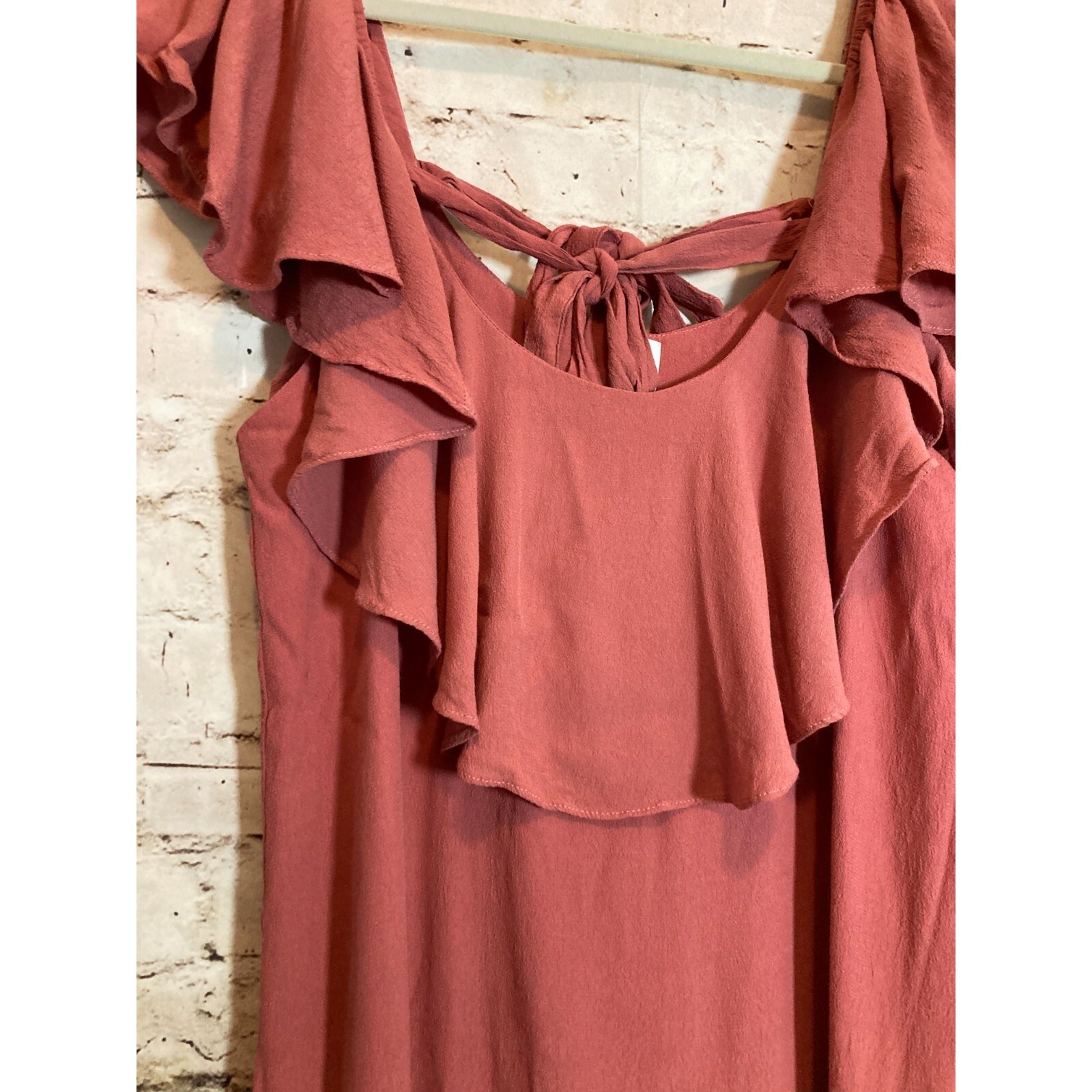 MISA L.A. Dress Womens Medium Salmon Pink Ruffle Double Tie Back Boho Hippie