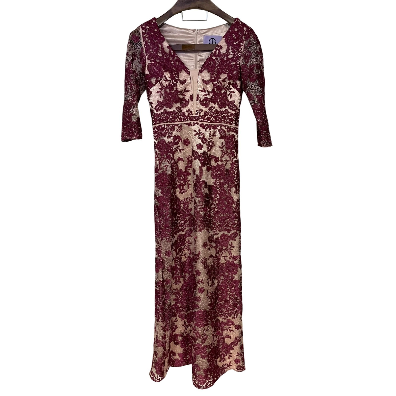 JS Collections Soutache Berry Embroidered Lace Gown Formal Maxi Dress Wedding 2