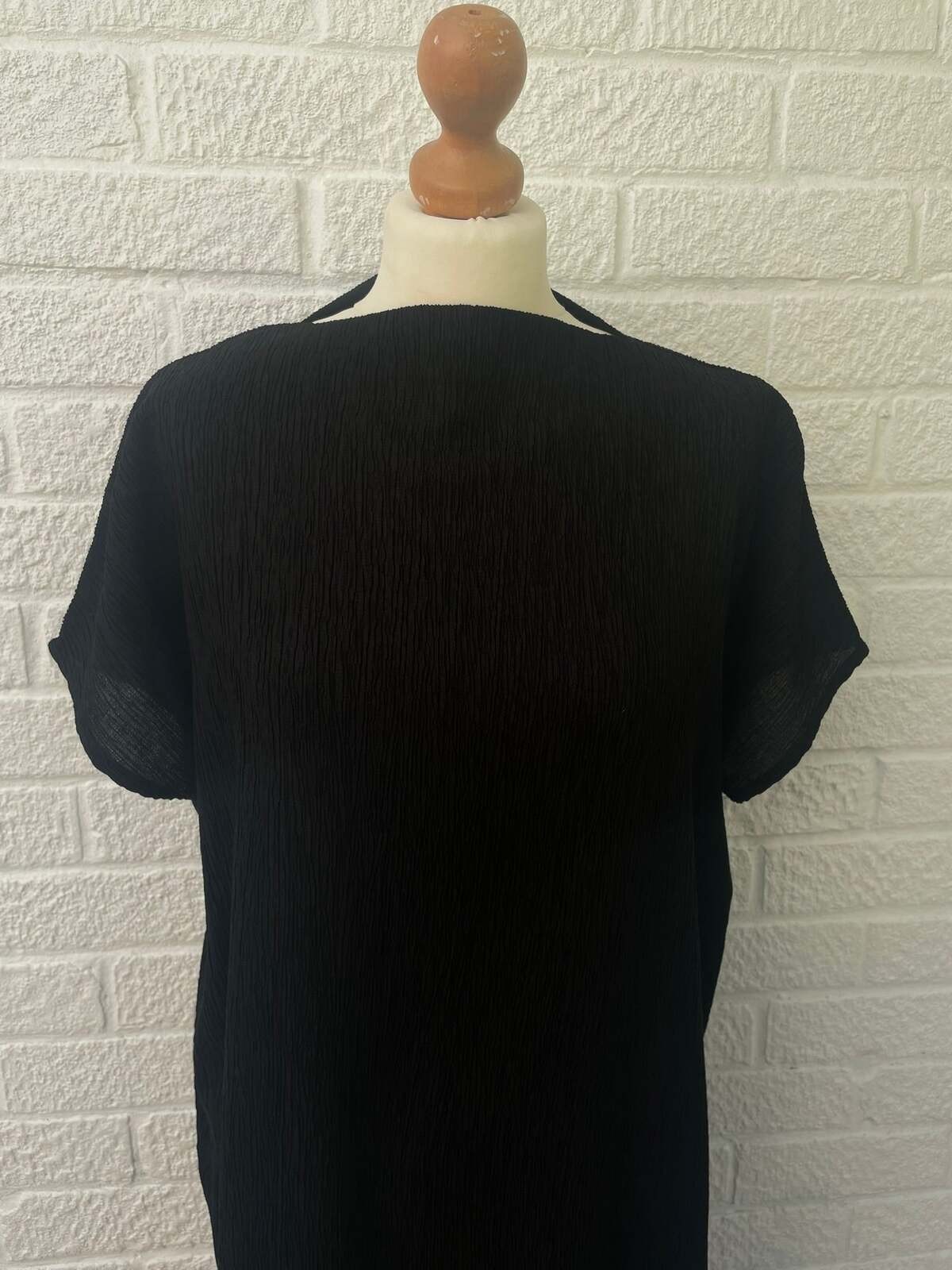 COS Black Ankle Length Crinkle Texture Straight Slit Neck Dress Size Small
