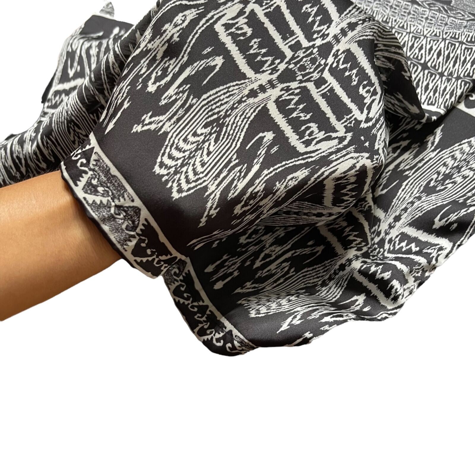 Cortefiel Shift Mini Dress Small Gray Black Boat Neck Long Sleeve Stretch Print