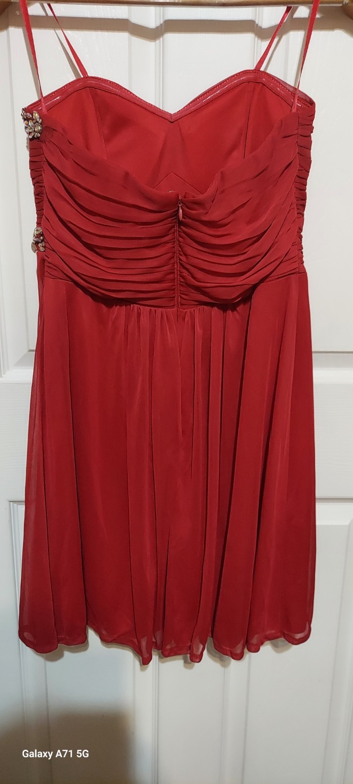 Blondie Nites Red Strapless Dress Rhinestones Mini Red Sheer Homecoming Prom Y2k