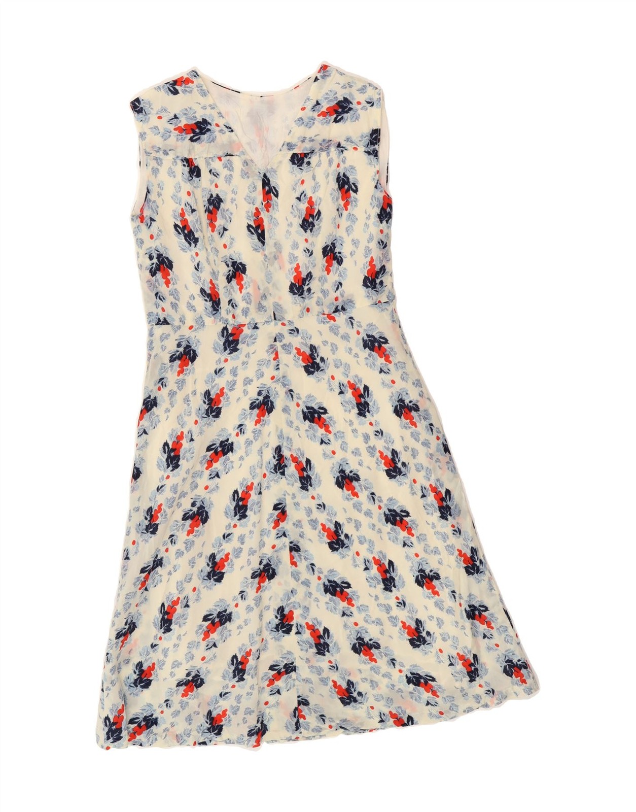 VINTAGE Womens Sleeveless A-Line Dress UK 12 Medium White Floral CY05